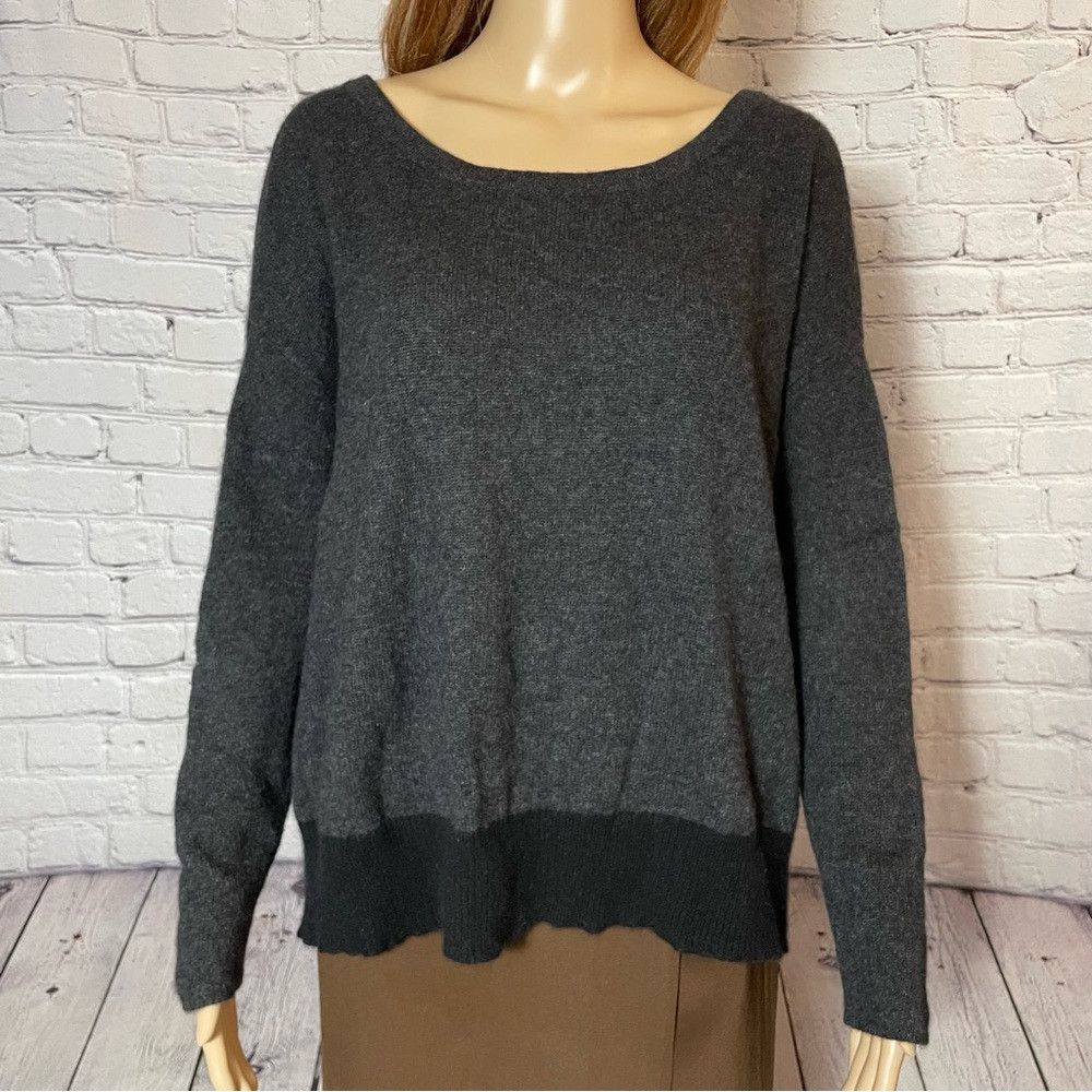 Duffy Gray Black Cashmere Long Sleeve Sweater Size M