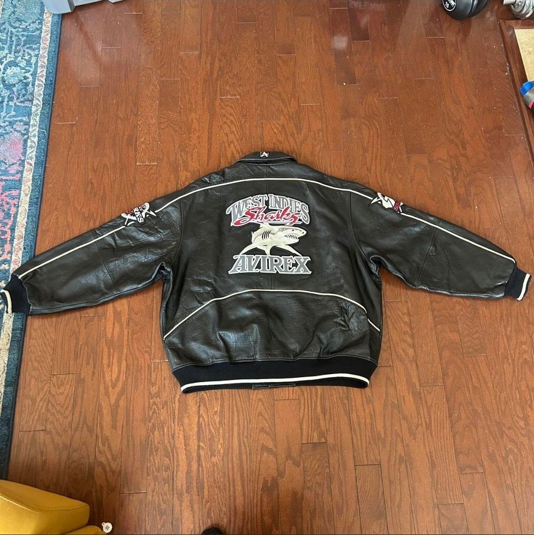 Avirex VTG Avirex Black West Indies Sharks Leather Bomber Size US XXL / EU 58 / 5 - 2 Thumbnail