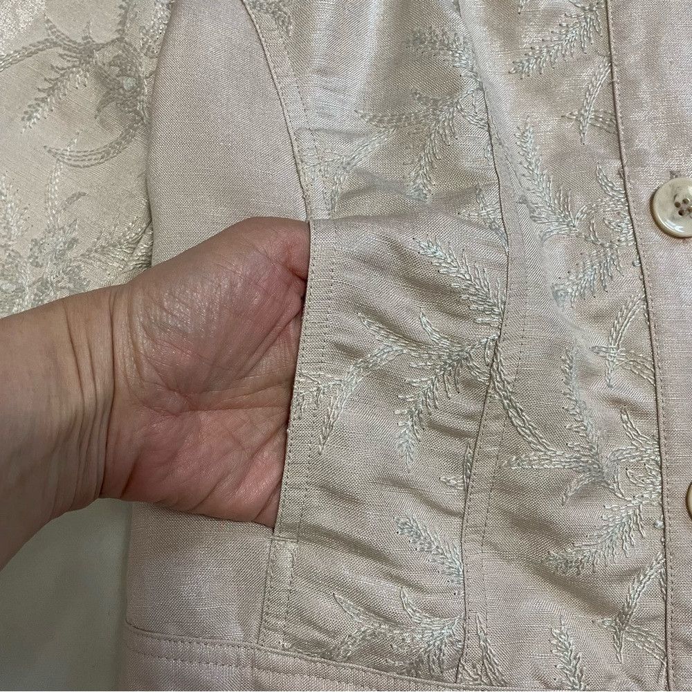 Chicos New Chico's Linen Foil Embroidered Jeans Pink Jacket Size 0 Size S / US 4 / IT 40 - 9 Thumbnail
