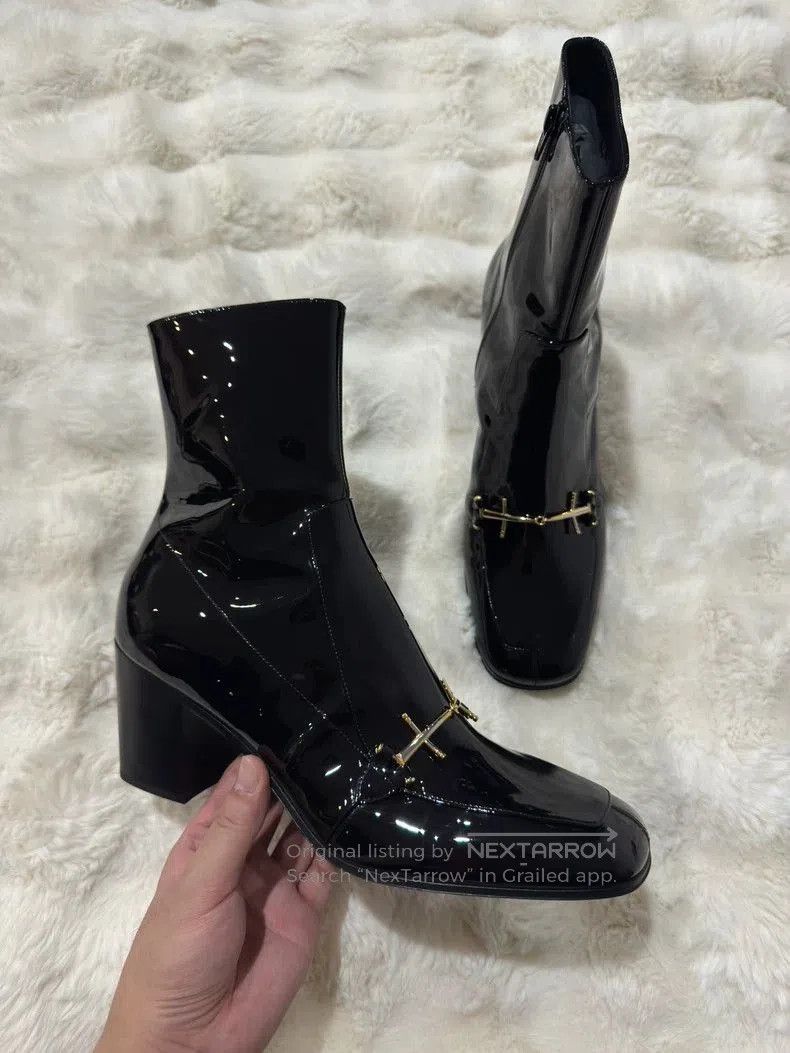 Saint Laurent Paris Saint Laurent Black Patent Leather Boots . Size US 10.5 / EU 43-44 - 2 Thumbnail