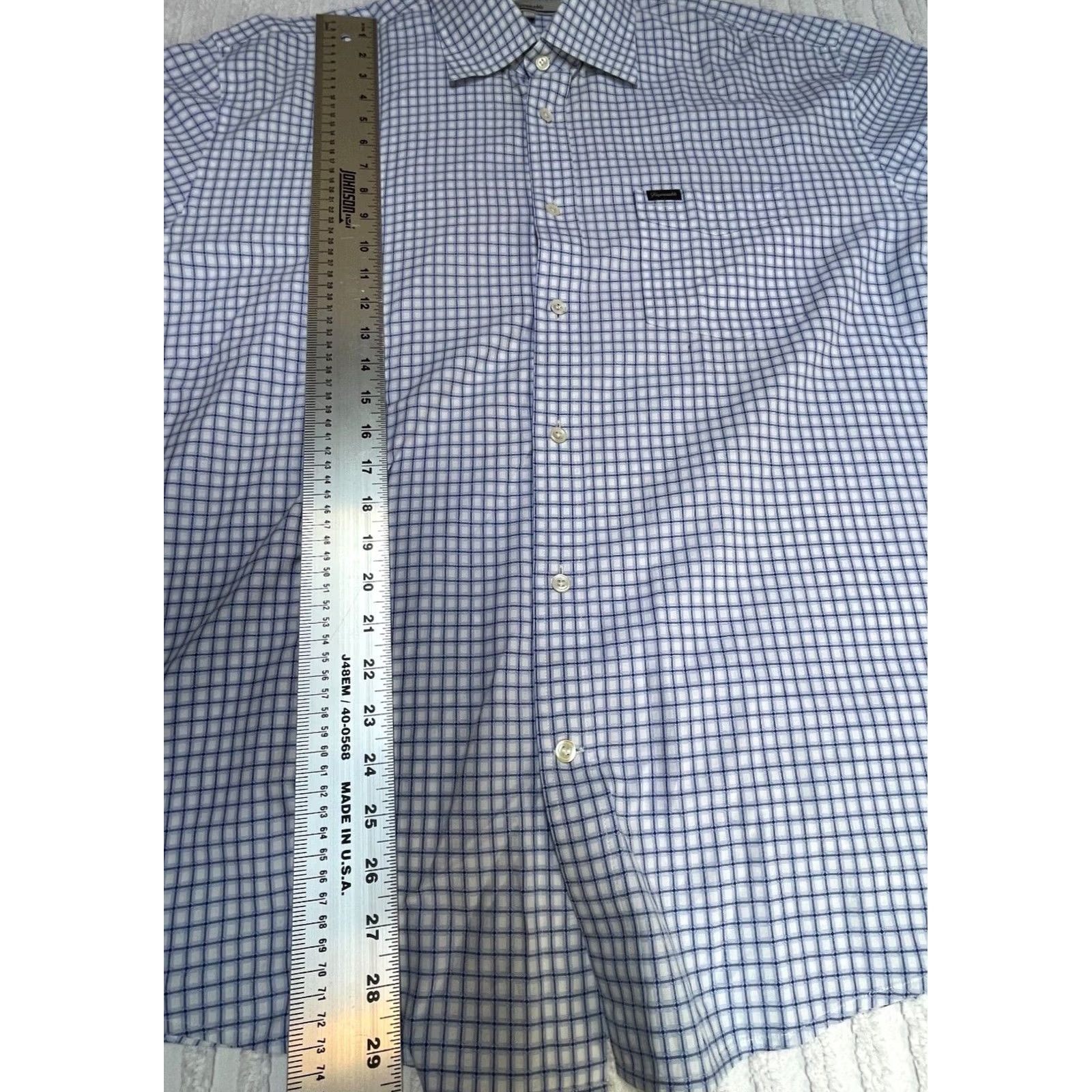Faconnable Façonnable Shirt XL White Blue Grid Check Button-Up Long Sleeve Cotton Mens Size US XL / EU 56 / 4 - 5 Thumbnail