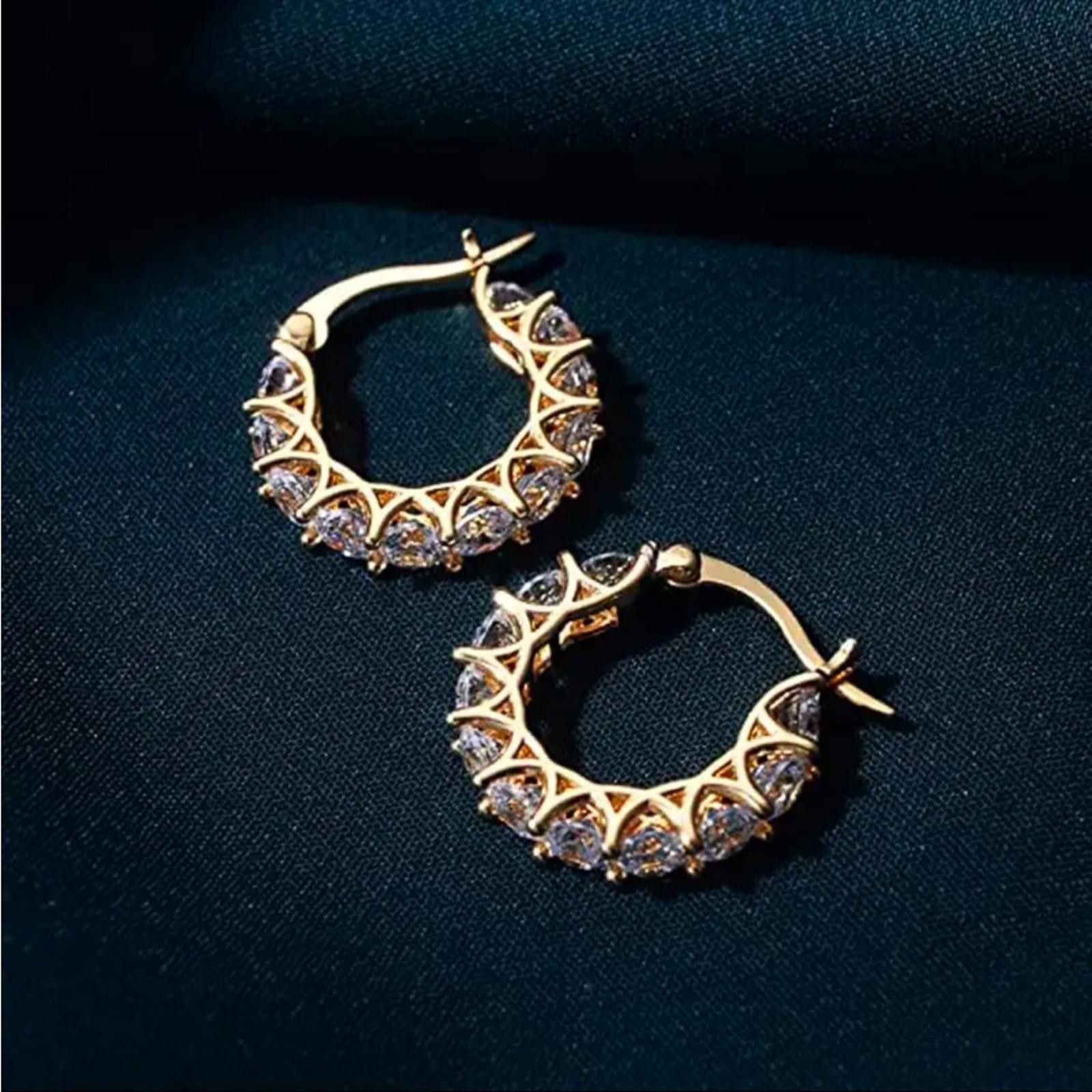 Designer Zircon Hoop Earrings Gold Plated NWT Size ONE SIZE - 2 Thumbnail