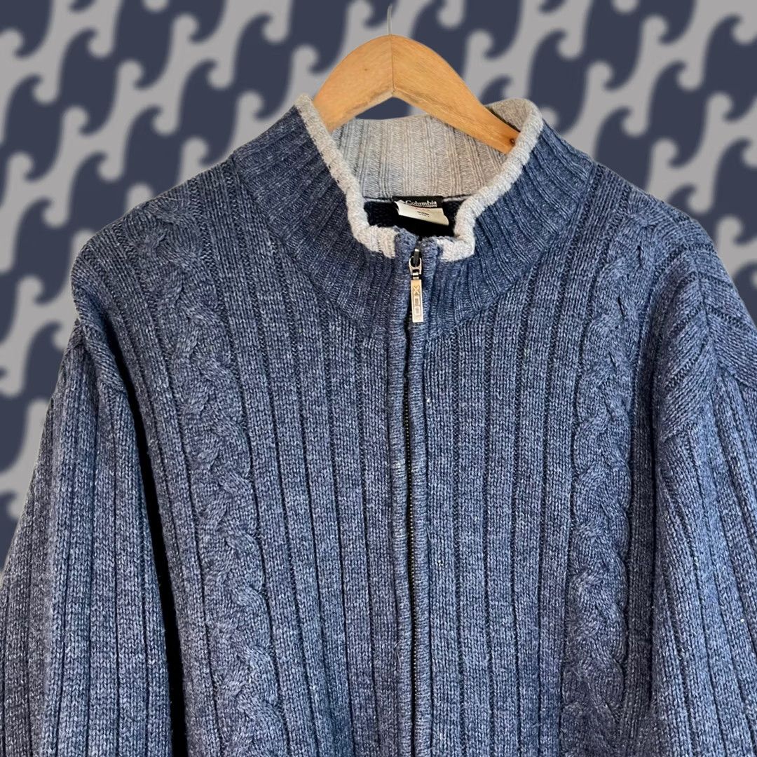 Vintage Columbia X.C.O. Mens XL Blue Full Zip Cable-Knit Mock Neck Sweater XL Size US XL / EU 56 / 4 - 1 Thumbnail