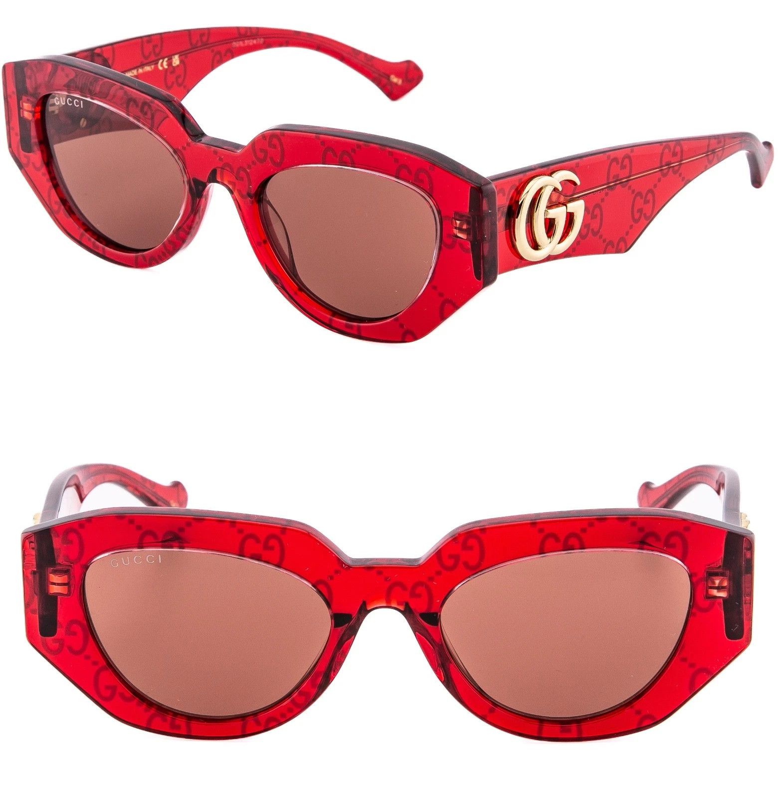 Gucci GUCCI 1421 Crystal Red Print 1421S Geometric Sunglasses 006 Size ONE SIZE - 1 Thumbnail