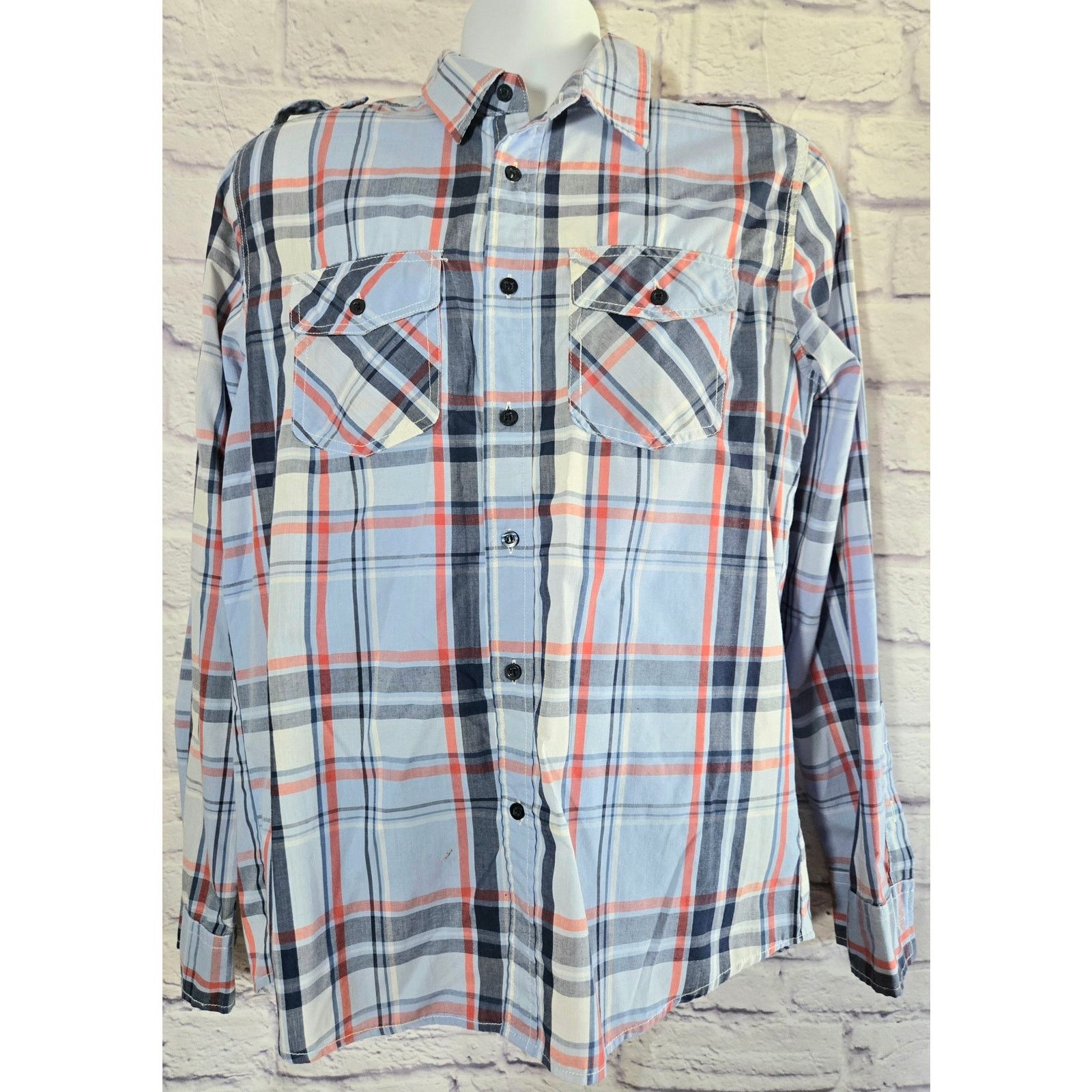 Carbon Carbon Blue Black Plaid Button Up Men's Shirt Medium Size US M / EU 48-50 / 2 - 1 Thumbnail