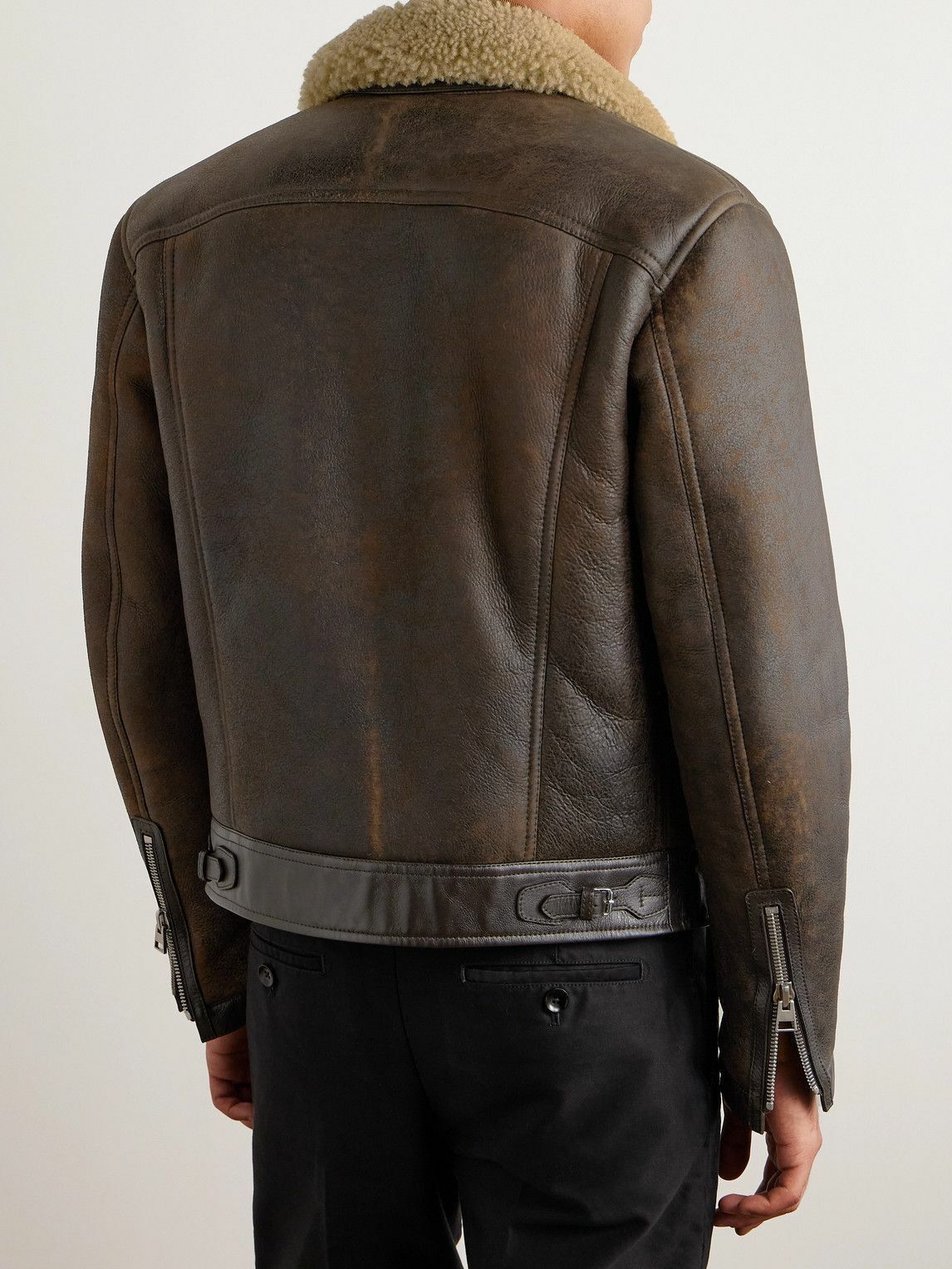 Tom Ford o1sndg1125 LBS016 Shearling Trimmed Leather Jacket in Brown Size US XL / EU 56 / 4 - 4 Thumbnail