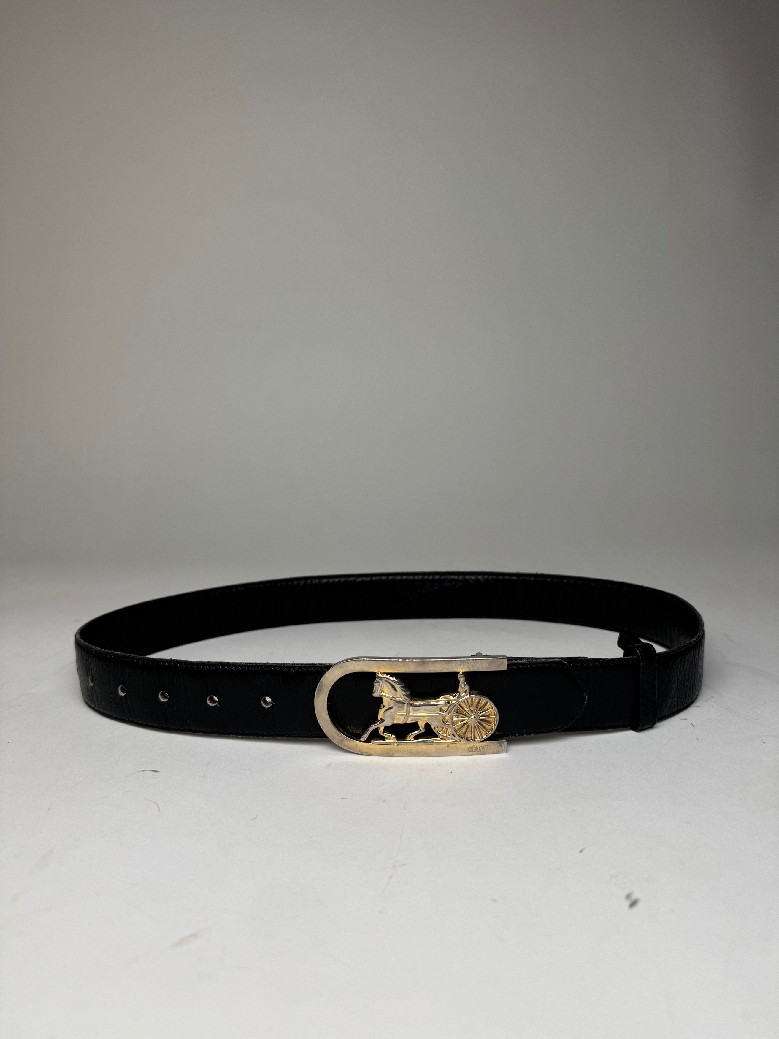 Celine Vintage Paris Carriage Logo Leather Belt Black Size ONE SIZE - 1 Thumbnail