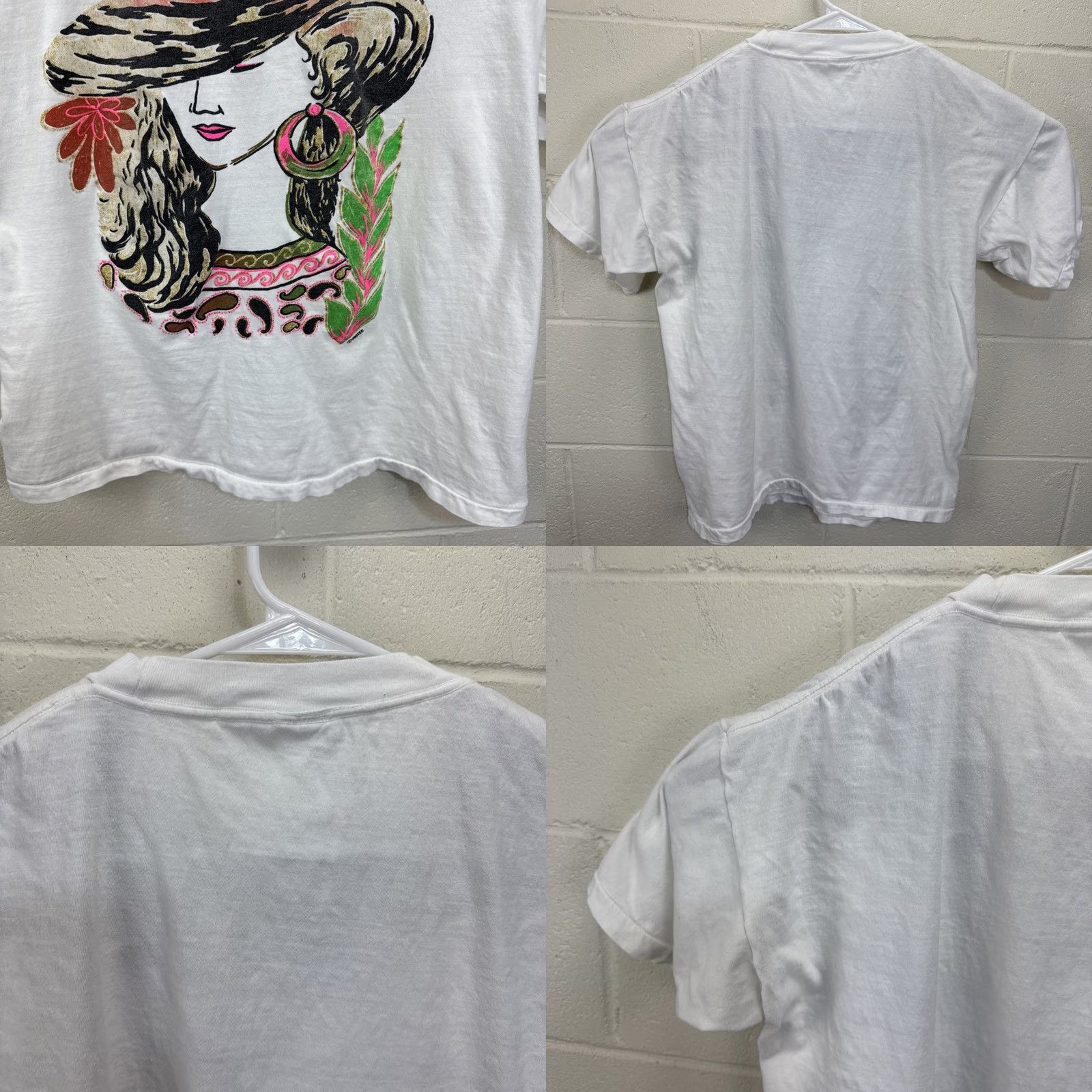 Vintage VINTAGE Wearable Art Tee White Single Stitch T Shirt 90s Women in Sun Hat Hot T XL Unisex Graphic Tee Sportswear/Beach Womens Mens Size XL / US 12-14 / IT 48-50 - 9 Thumbnail