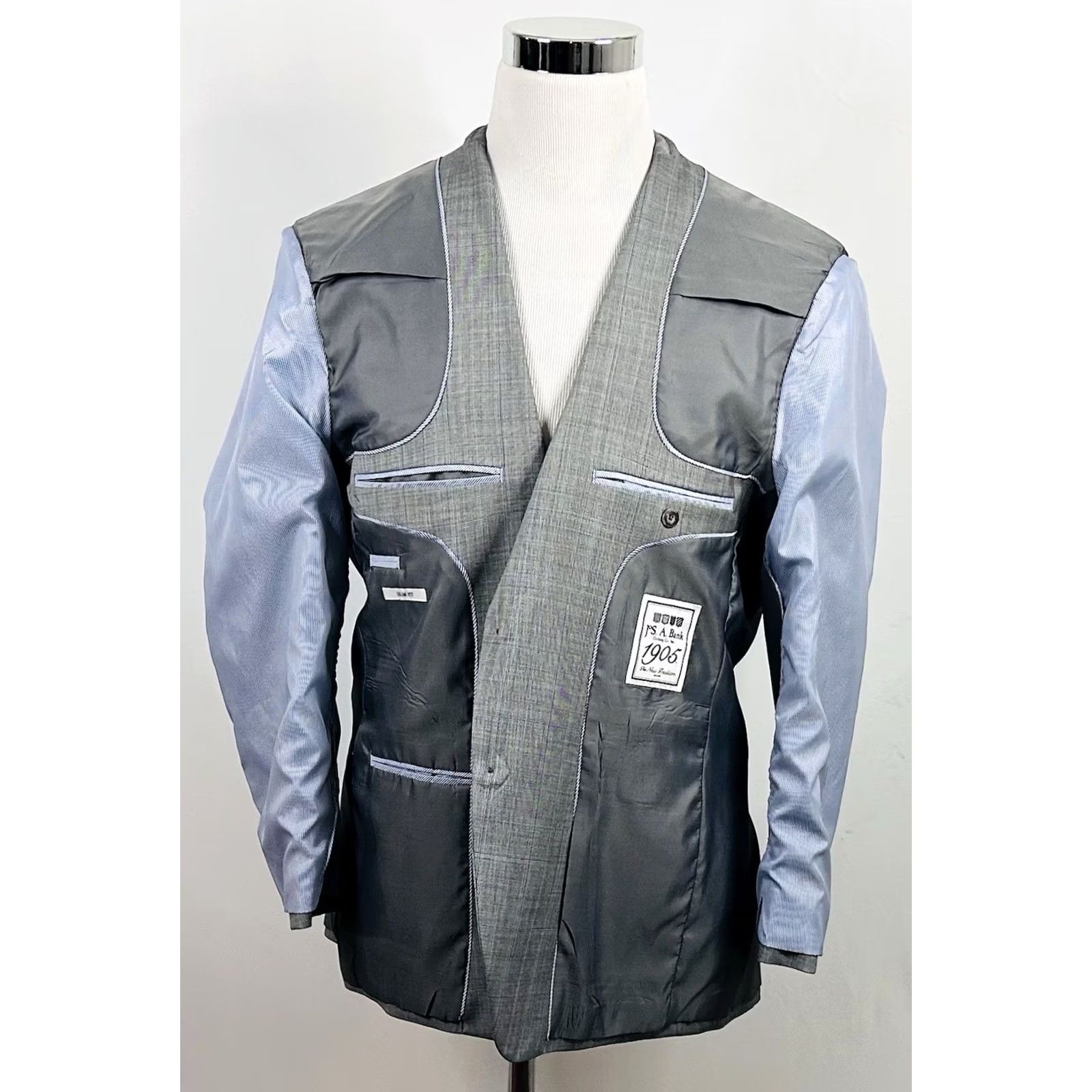 Jos. A. Bank Jos A Bank Suit 44R Slim Gray Plaid 100% Wool Two Button Vented Flat Front Mens Size 38R - 7 Thumbnail
