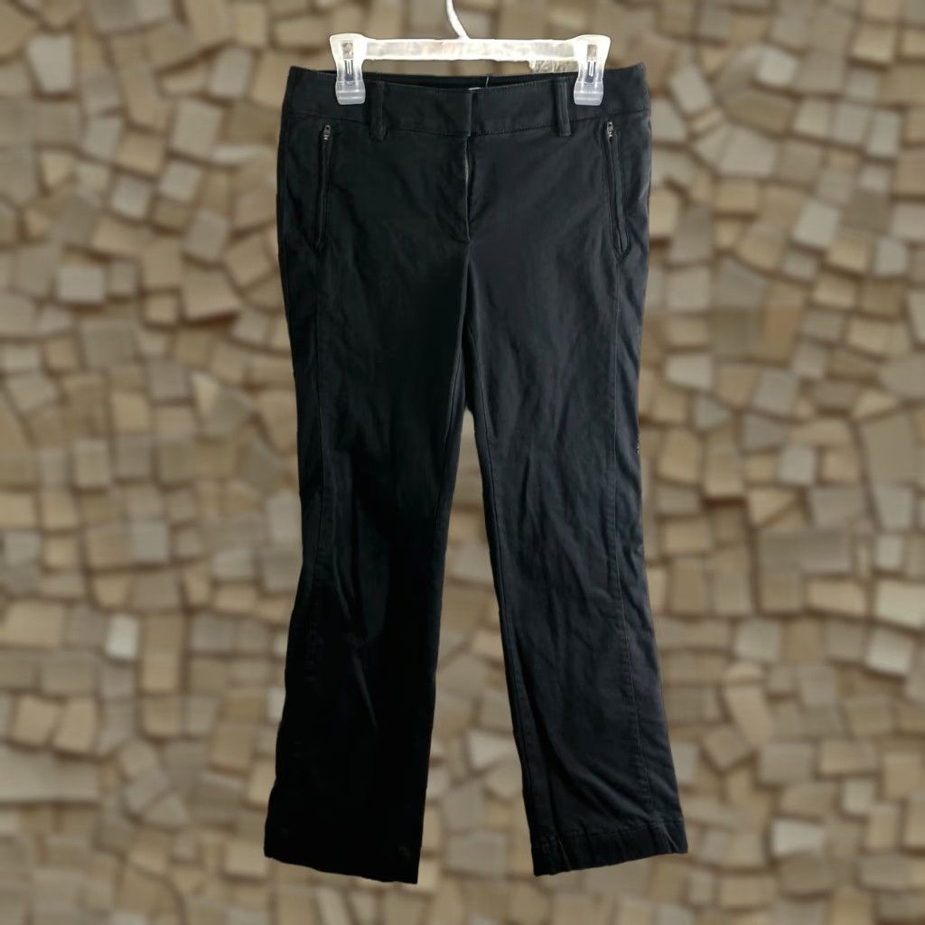 Ann Taylor LOFT Womens Size 6 Mid Rise Straight Leg Black Pants Dress Pants Cotton Denim Classic Solid Logo Zip Inseam 29 in Mens? Size 28" / US 6 / IT 42 - 1 Thumbnail