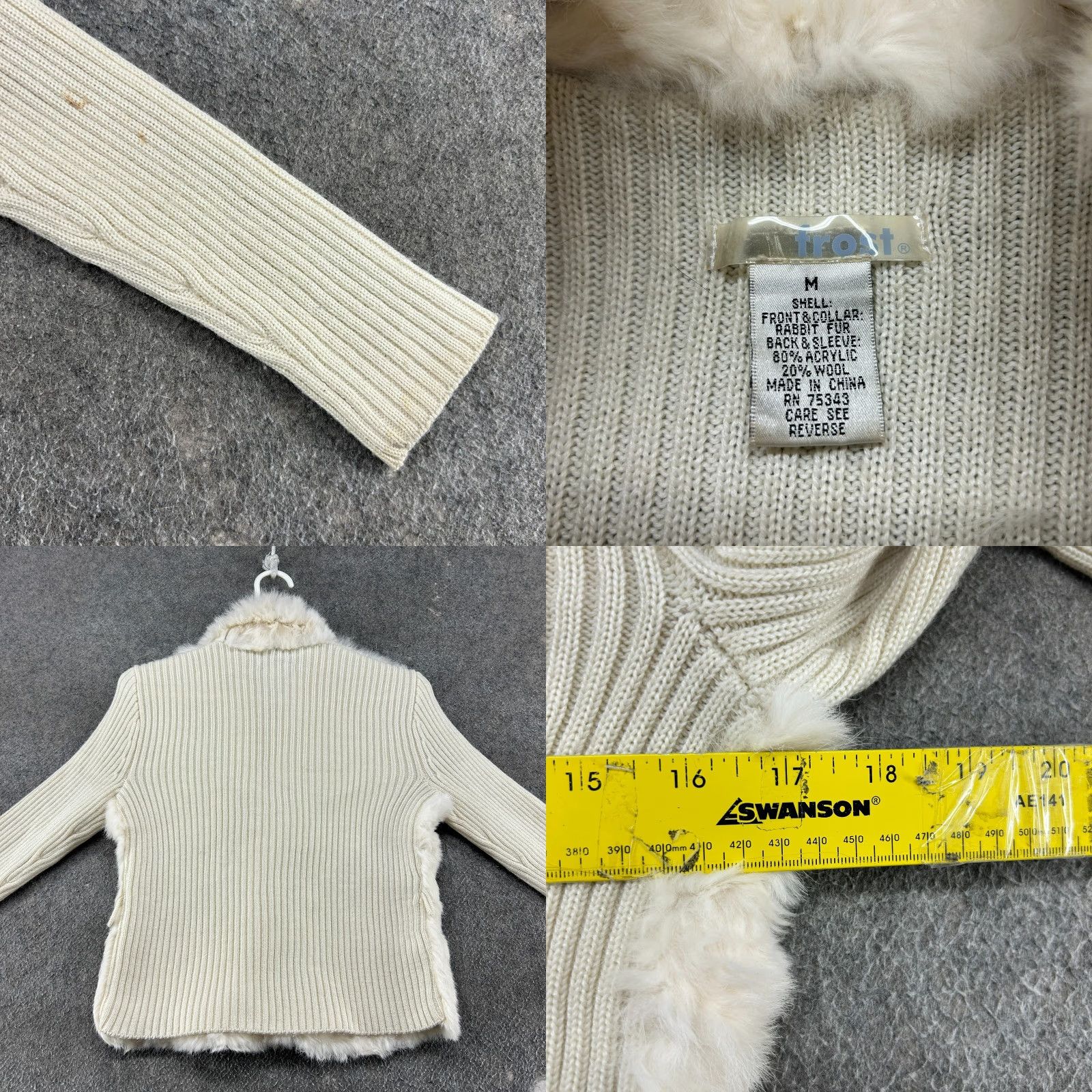 Vintage VINTAGE Frost Jacket Womens M White Wool Ribbed Knit Real Rabbit Fur Sweater Y2K Size M / US 6-8 / IT 42-44 - 8 Thumbnail