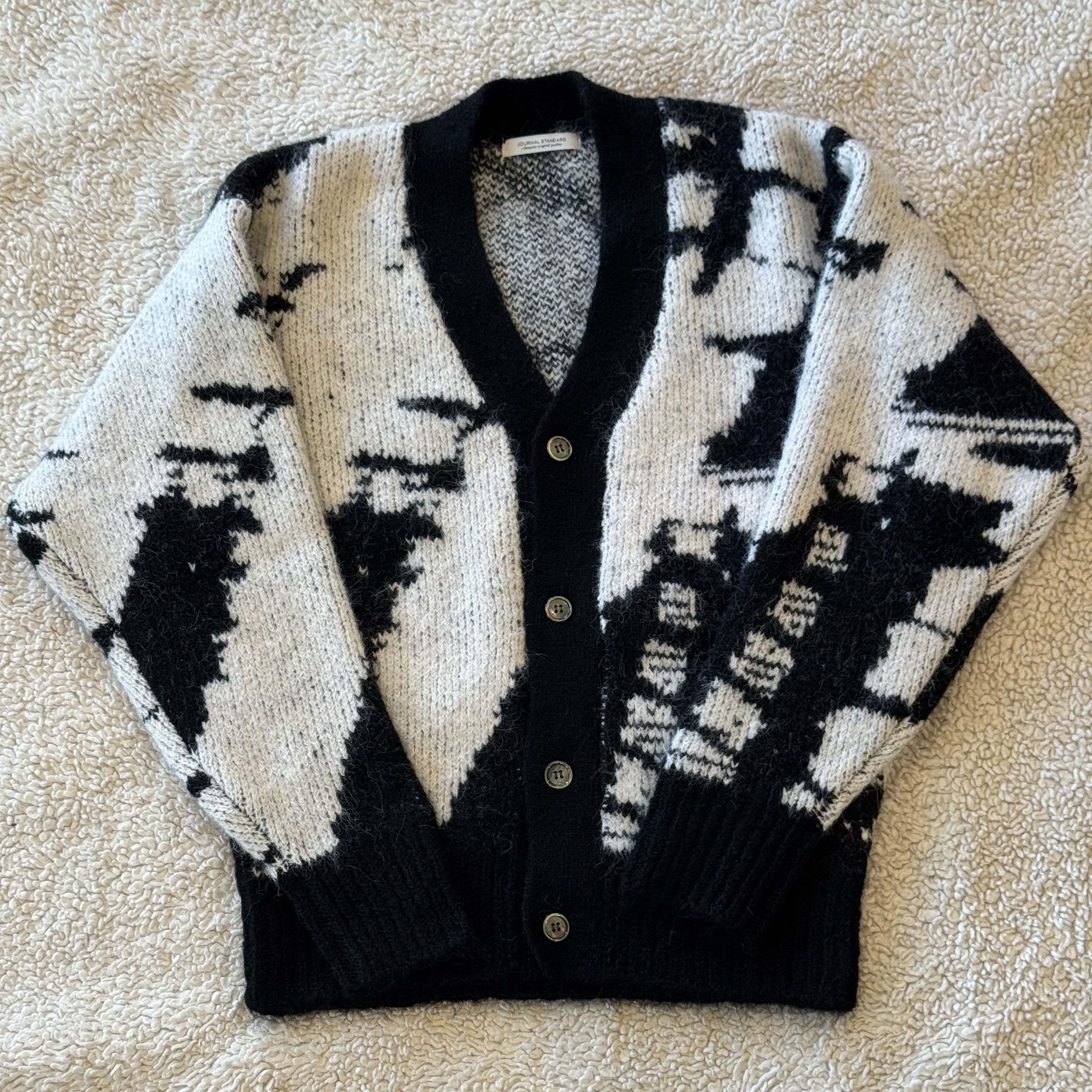 Journal Standard Journal Standard Abstract Fuzzy Knit Cardigan L B/W ...