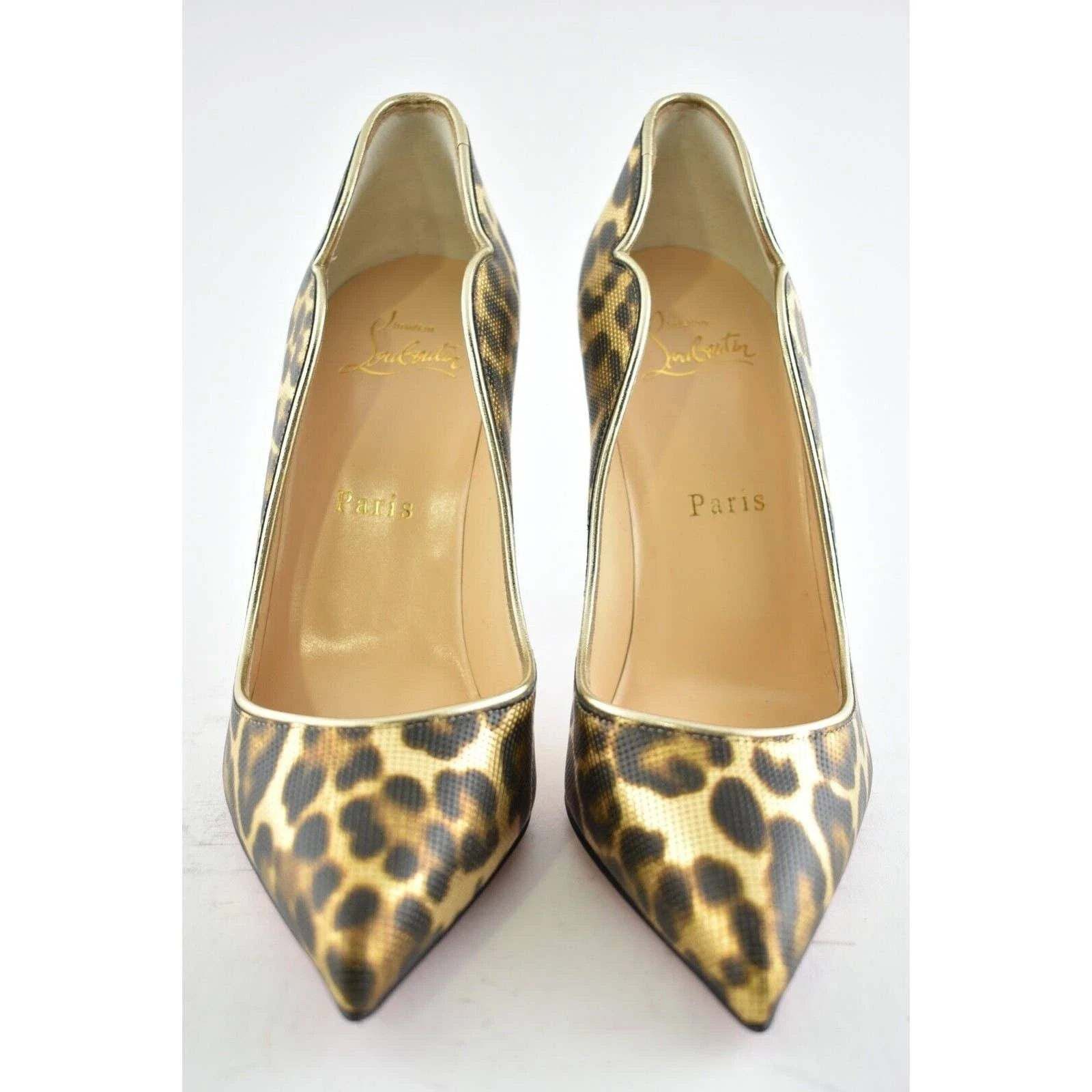 Christian Louboutin Hot Chick 100 Black Brown Gold Leopard Coins Heel Pump 37.5 Size US 7.5 / IT 37.5 - 6 Thumbnail