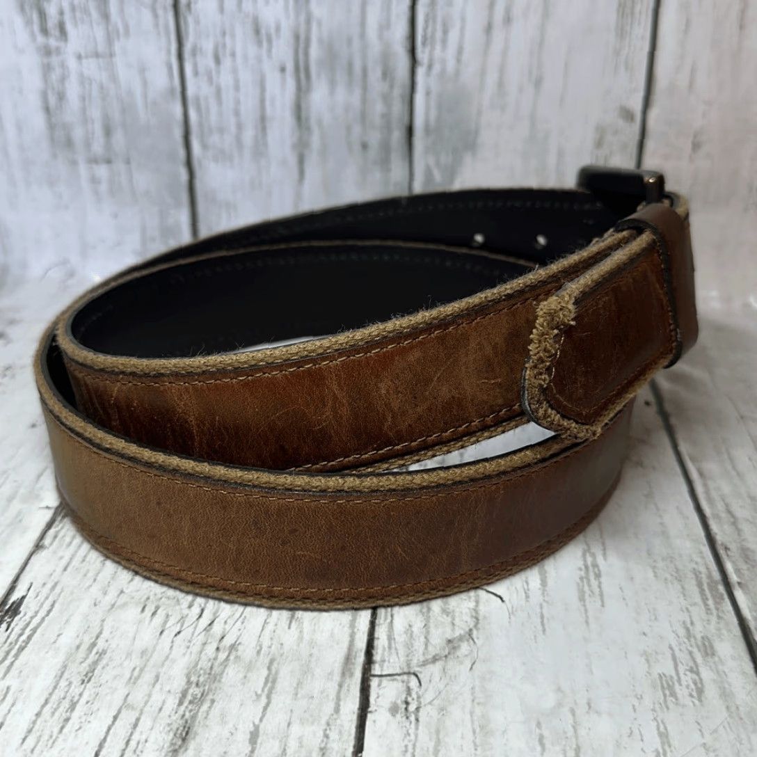 Vintage VINTAGE BILL ADLER Belt Brown Leather Canvas Trim Size 40 Mens Belt Brown 40 1.5” W 45” L 40 Mens Size 40 - 5 Thumbnail