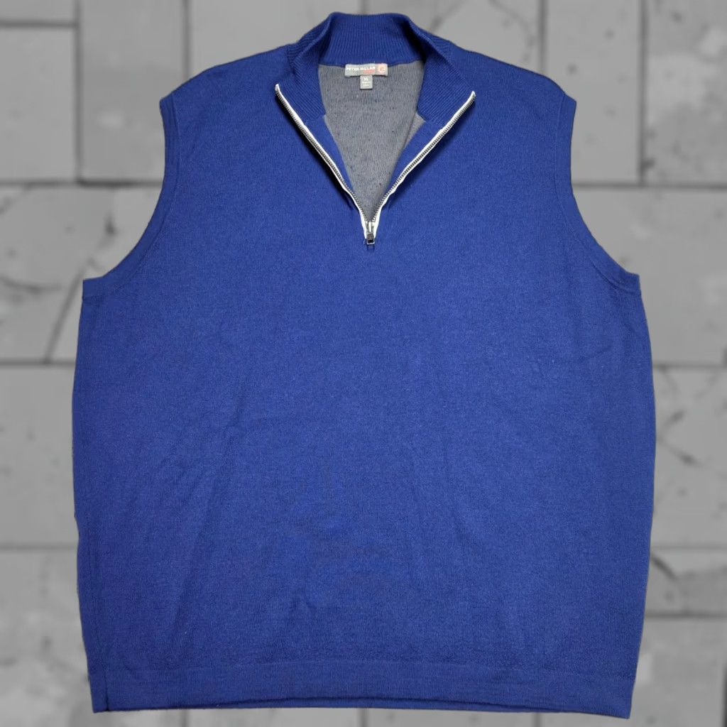 Peter Millar Peter Millar Blue Sweater Vest Men XL Merino Wool 1/4 Zip Sleeveless V-Neck Casual Golf Winter Fall All Seasons - Mens Size US XL / EU 56 / 4 - 1 Thumbnail