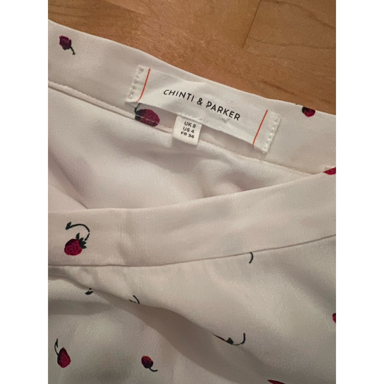 chinti and parker strawberry print skirt White Midi Silk 4