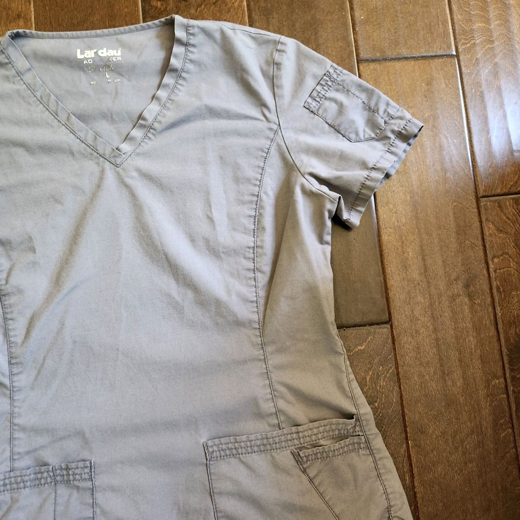 Vintage Landau Medical Gray Scrub Top W/ Pockets - Size Large - Unisex, Cotton, Solid, Medical Size US L / EU 52-54 / 3 - 3 Thumbnail