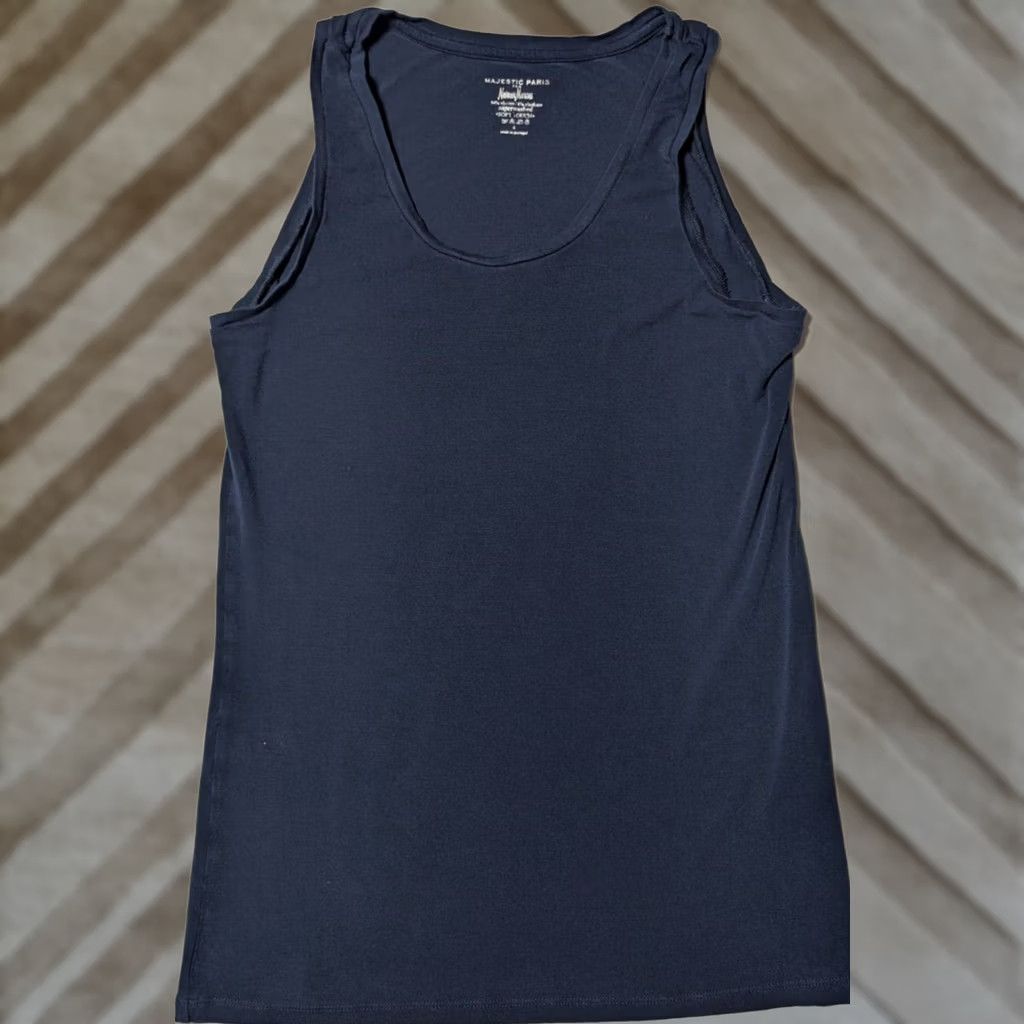 Vintage Majestic Paris for Neiman Marcus Women Tank Top 4 Blue Viscose Blend Sleeveless Round Neck Casual Knit Tank Top Women Size S / US 4 / IT 40 - 1 Thumbnail