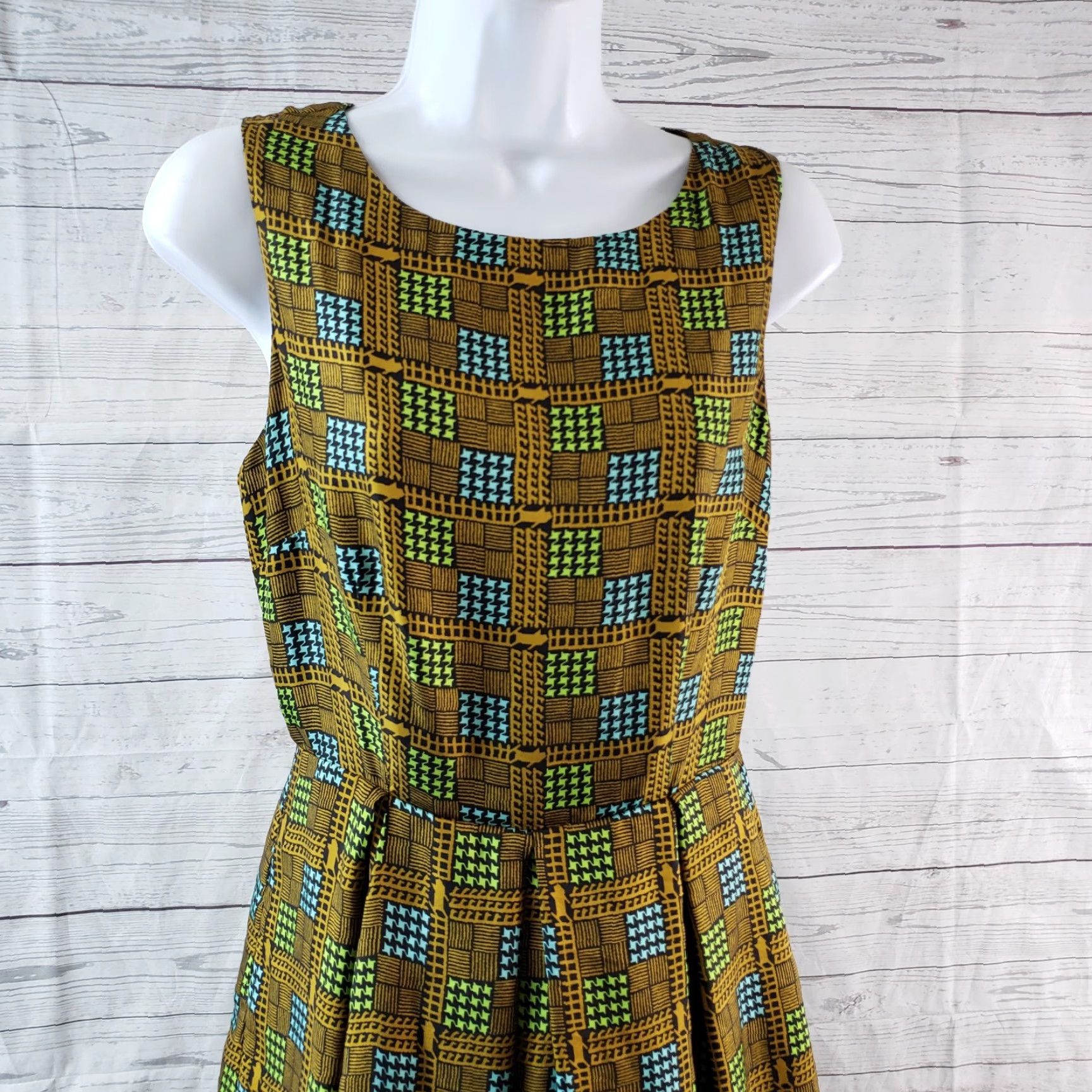 Anthropologie Girls from Savoy Kakum Silk Dress Houndstooth Sz 4 Womens Sleeveless Zip Multicolor Dress, Silk, Fit & Flare Size S / US 4 / IT 40 - 2 Thumbnail