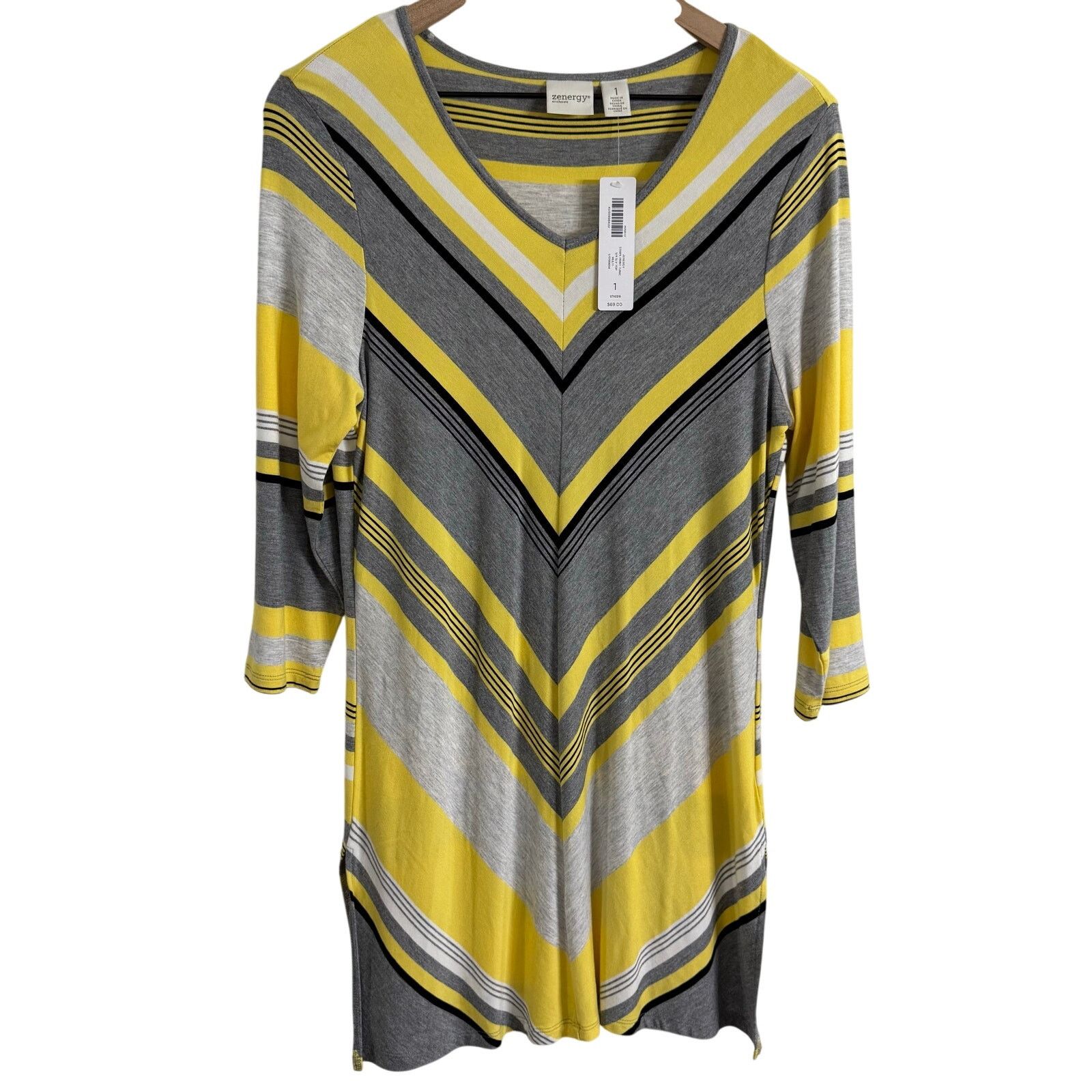 Chicos Chico’s Zenergy Yellow & Gray Striped Tunic Top Size 1 New Size M / US 6-8 / IT 42-44 - 1 Thumbnail