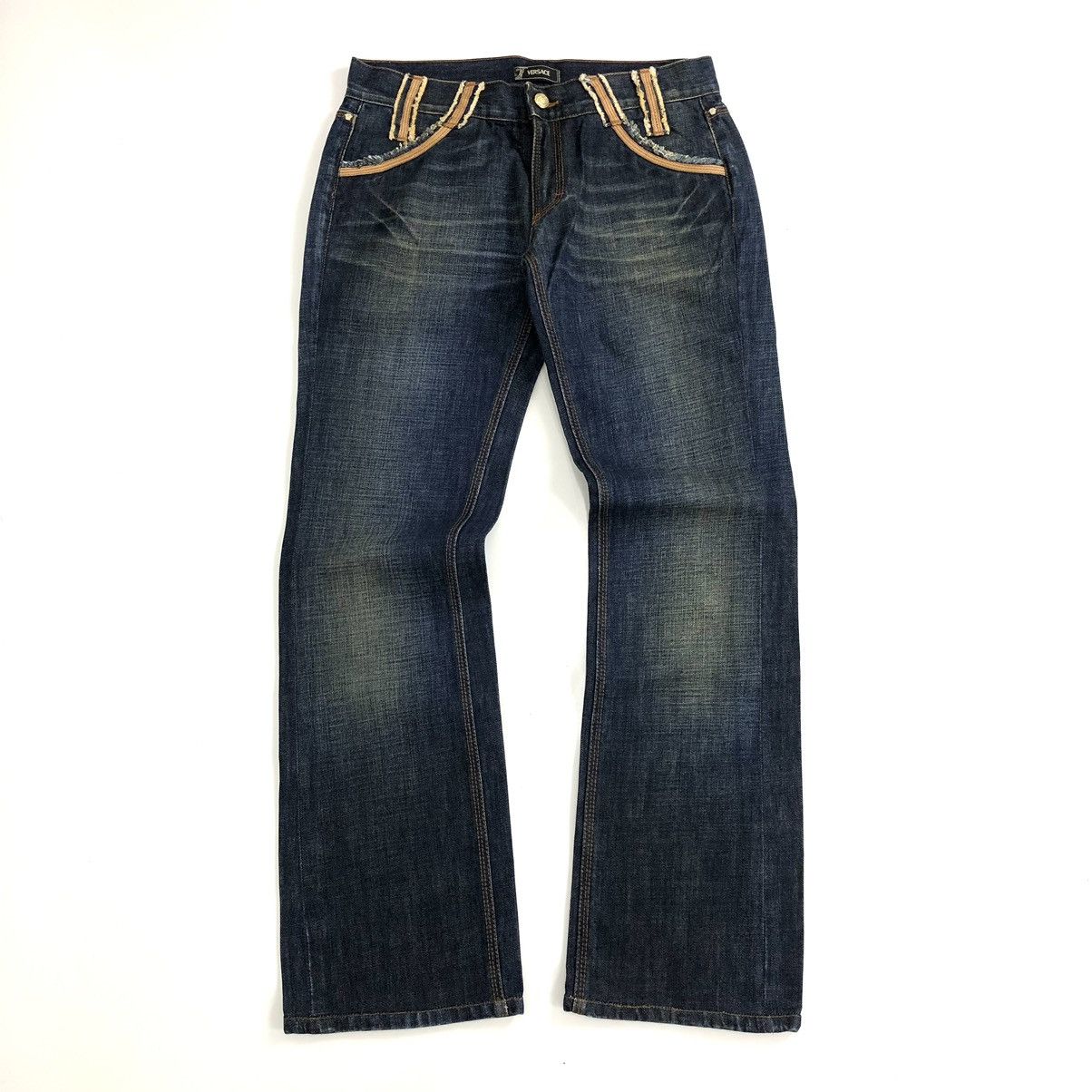 Versace × Vintage Vintage Versace Medusa Faded Blue Flared Jeans Size US 32 / EU 48 - 1 Thumbnail