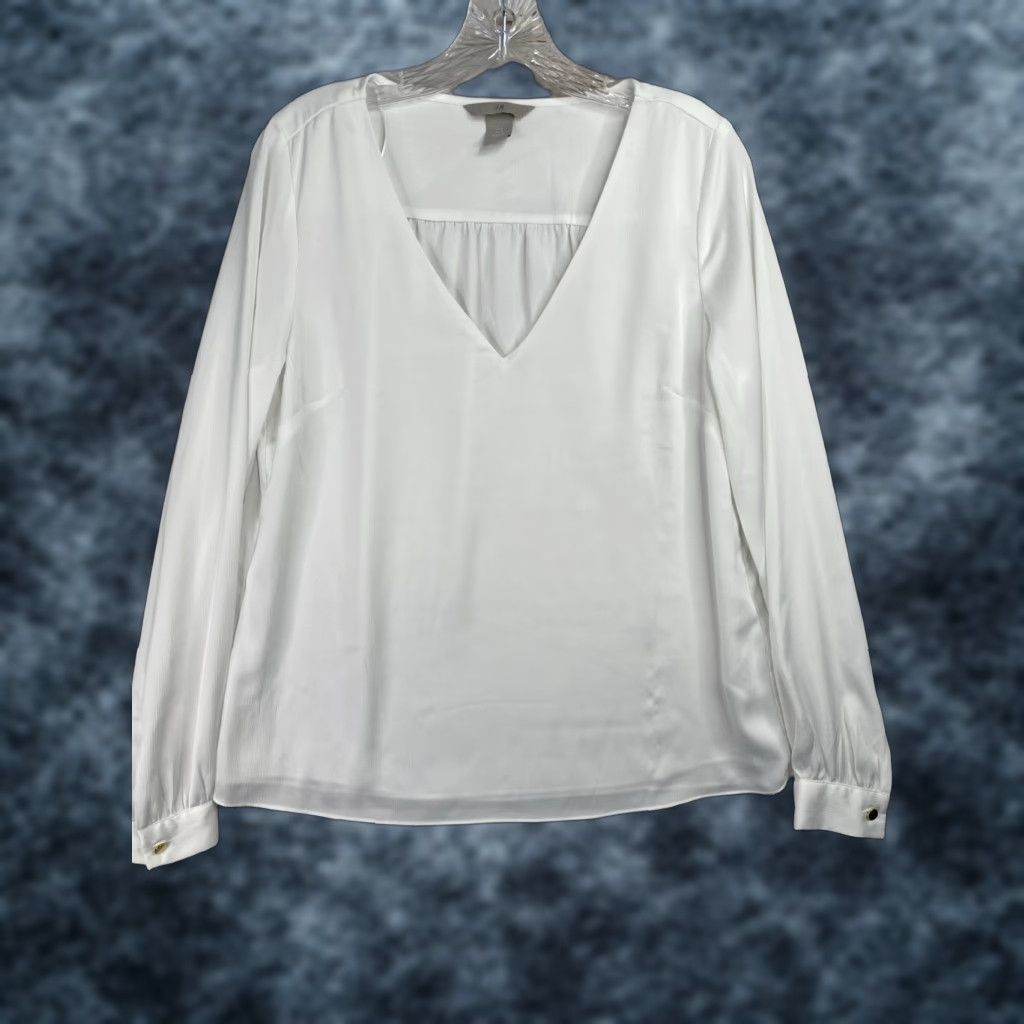 H&M H&M Womens Top Blouse Shirt White V-Neck Long Sleeve XS4? Size S / US 4 / IT 40 - 1 Thumbnail