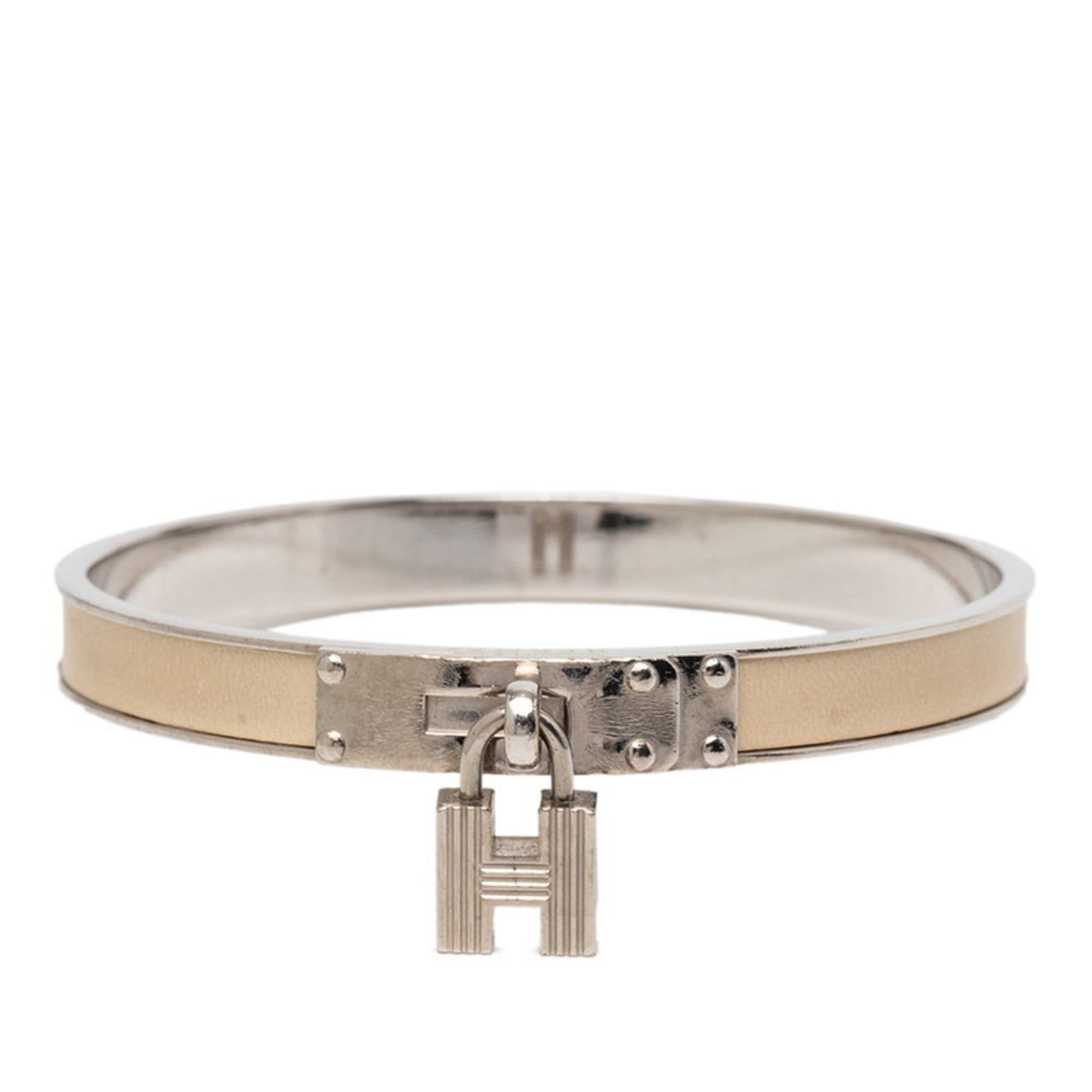 Hermes Hermès Kelly H Cadena Bangle Bracelet in Silver Beige Metal 