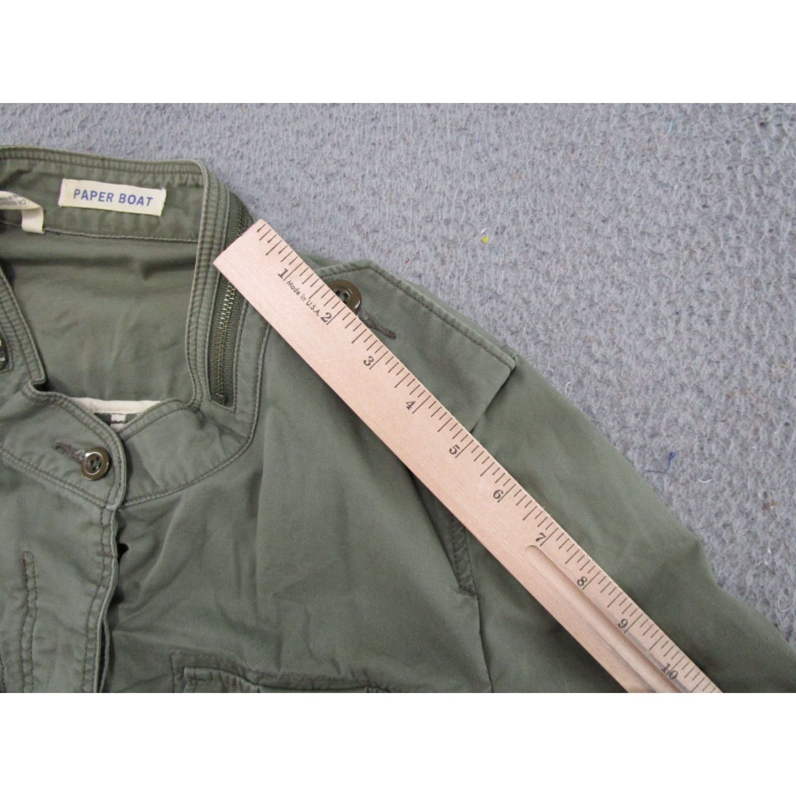 Vintage Paper Boat Jacket Women's M Green Button Tie Waist Pockets Mock Zip Collar Military Size M / US 6-8 / IT 42-44 - 7 Thumbnail