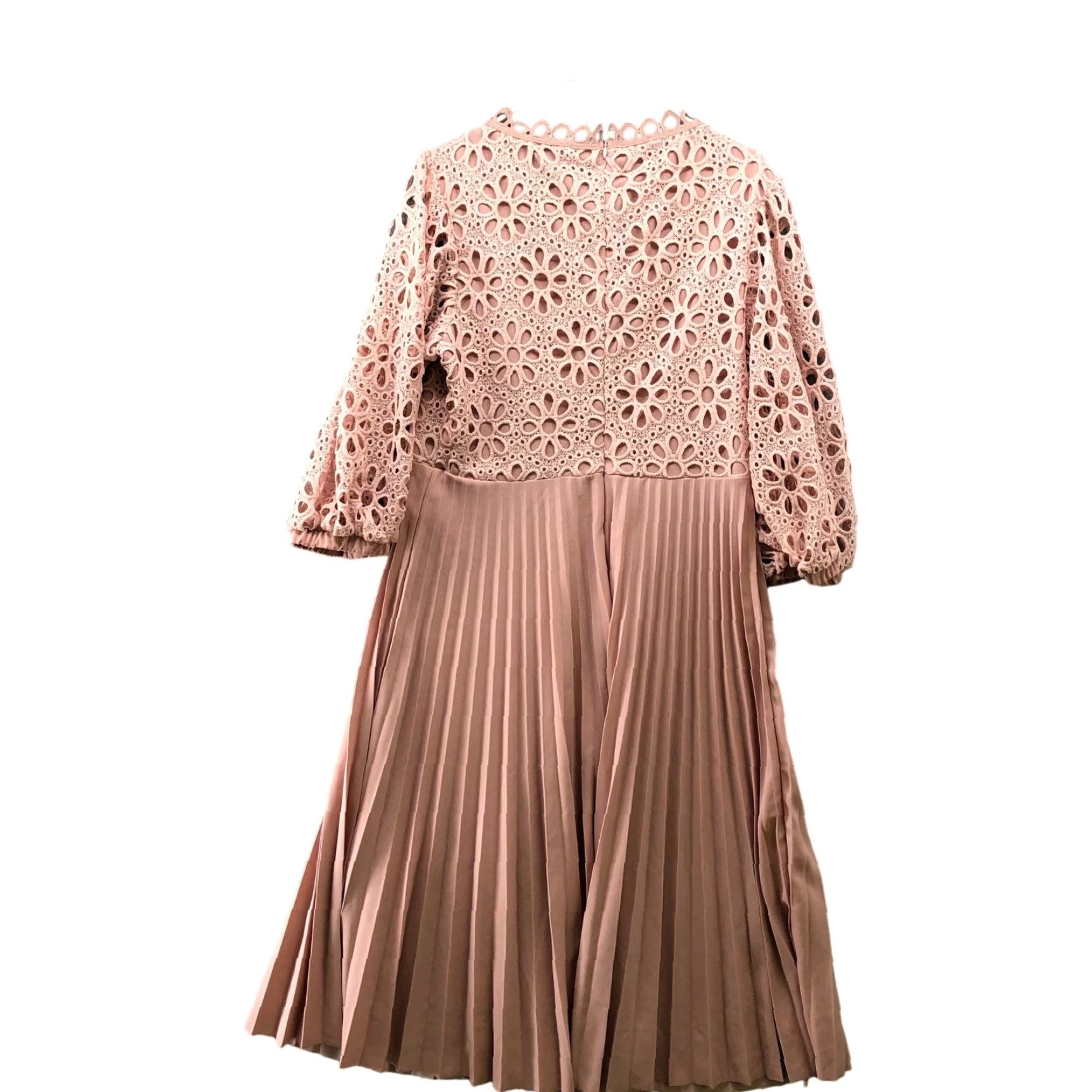 Pinko NWT AOMEI Dress Womens 1X Pink Crochet Balloon Sleeve Pleated Midi Cocktail Dress Size XL / US 12-14 / IT 48-50 - 2 Thumbnail