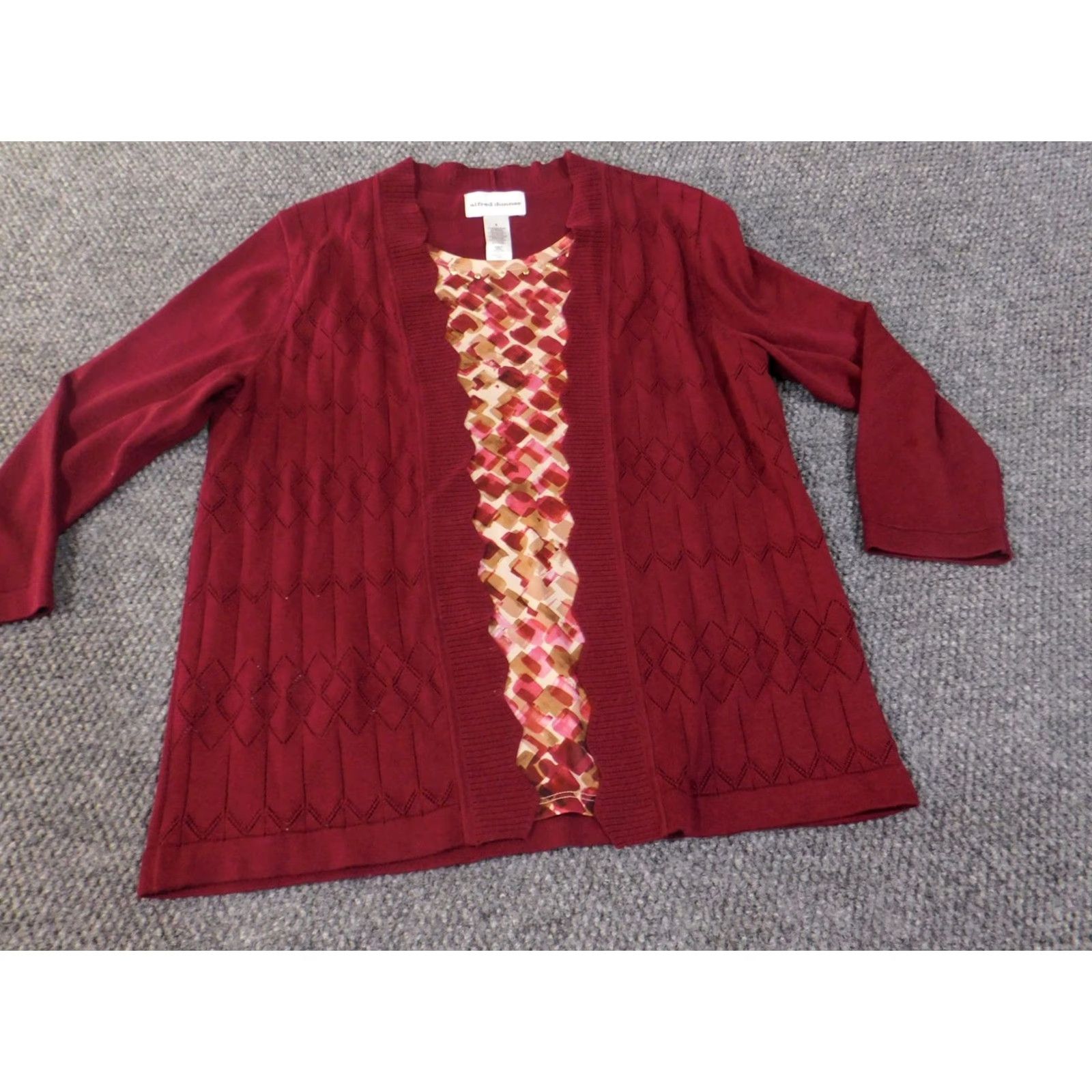 Vintage Alfred Dunner Sweater Cardigan 3/4 Sleeve Womens Small Red Knit Pattern Top Size S / US 4 / IT 40 - 5 Thumbnail