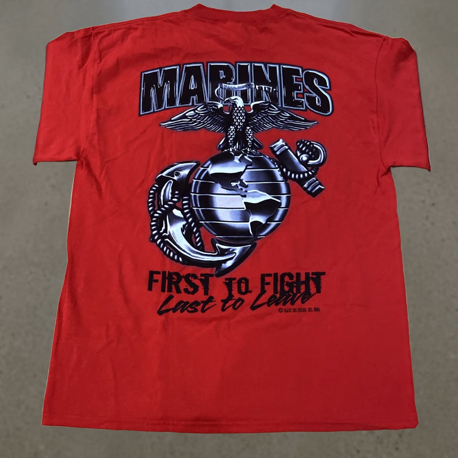 Vintage Black Ink Design USMC T-Shirt Men's L Short Sleeve Crew Neck Red Cotton Graphic Print Logo NWT 2004 Vintage: No Military Theme Autumn Year 2004? Size US L / EU 52-54 / 3 - 1 Thumbnail