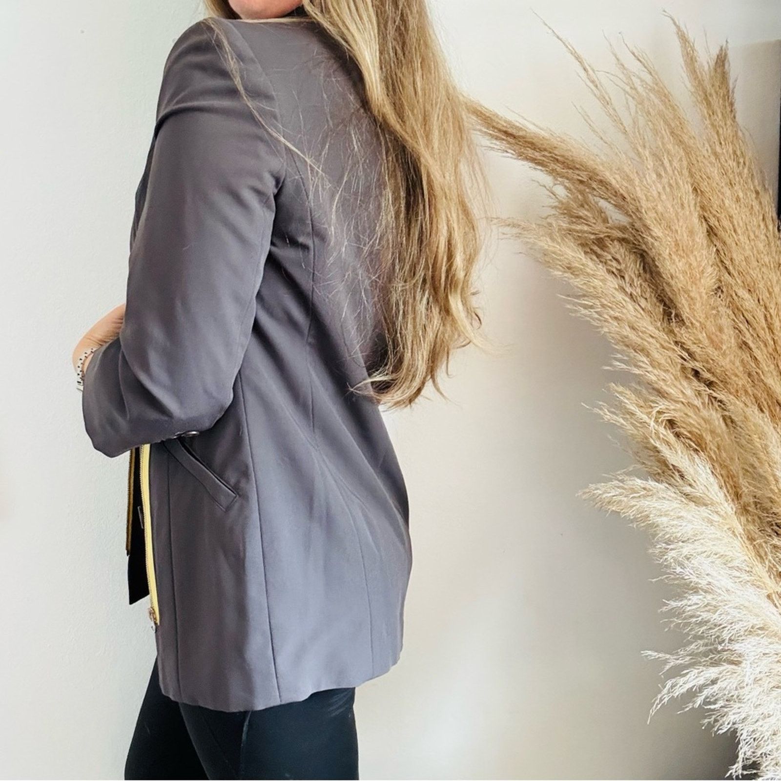 DKNY DKNY Charcoal Grey Button Yellow Zip $168 Blazer Jacket Coat Size M / US 6-8 / IT 42-44 - 2 Thumbnail