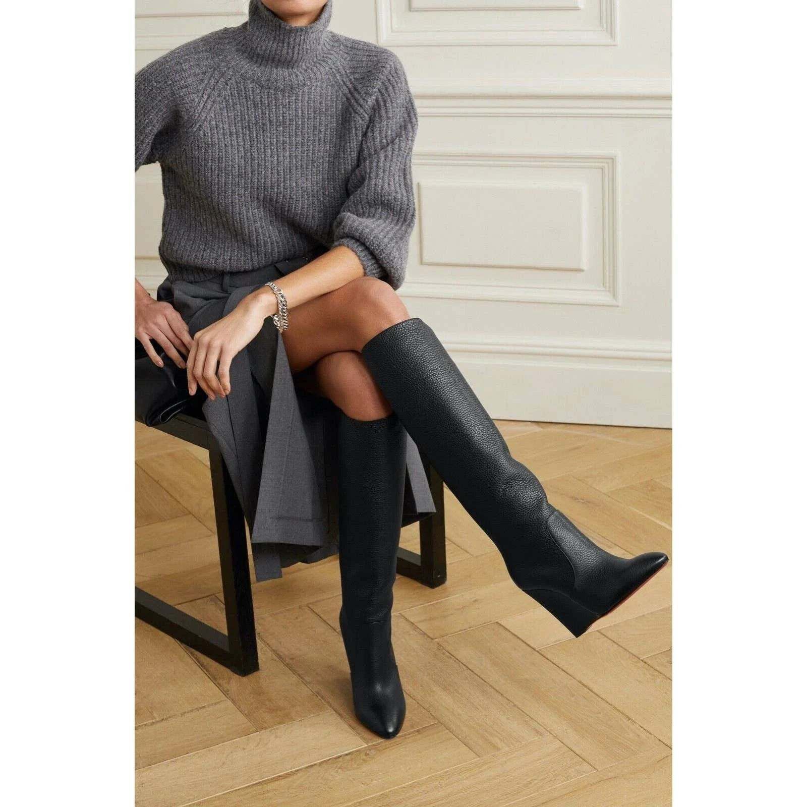 Christian Louboutin Christian Louboutin Civiliza Black Calf Leather Knee High Size US 7 / IT 37 - 3 Thumbnail