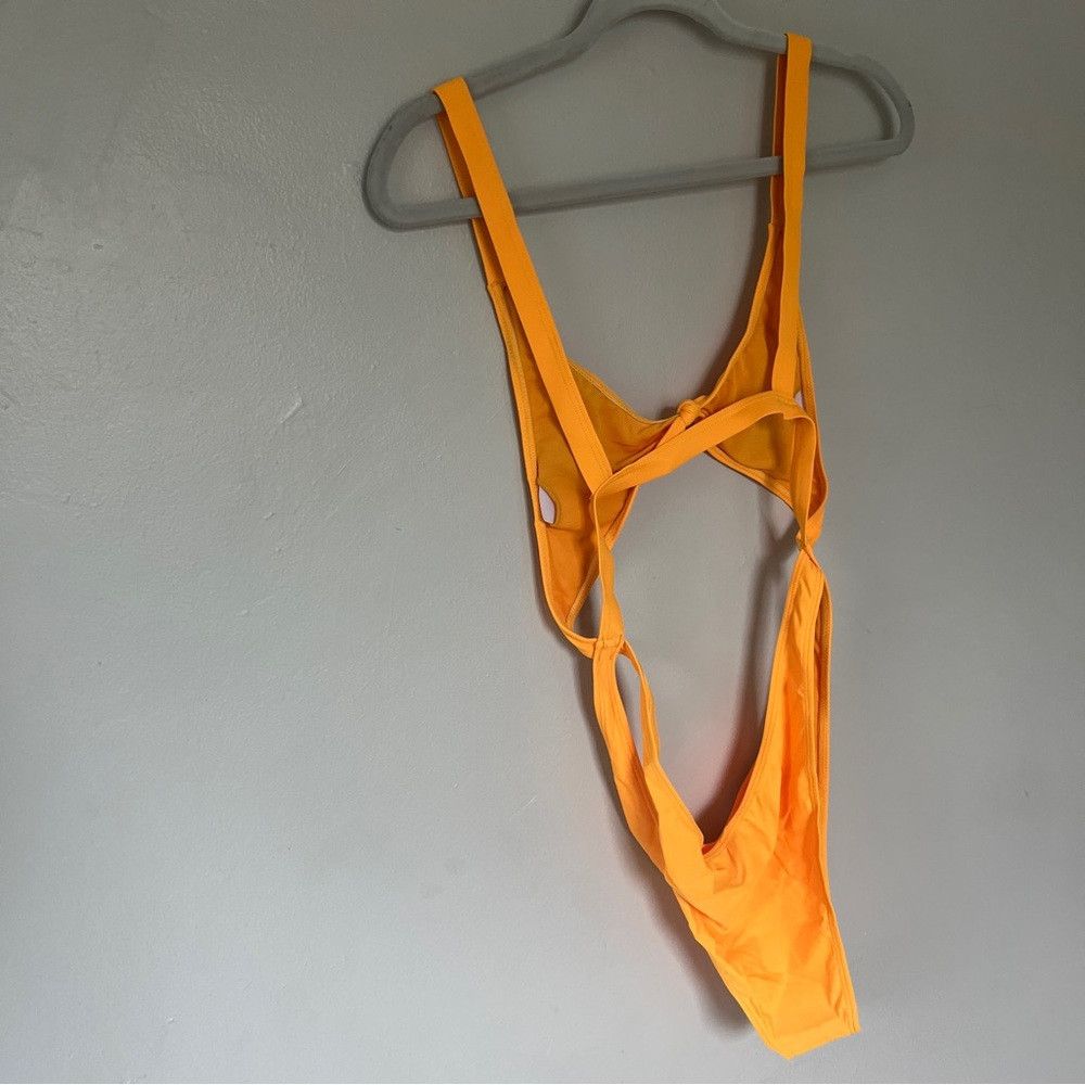Designer New Matte Swim Monikini One Piece Cut Out Top Yellow Large Size ONE SIZE - 5 Thumbnail