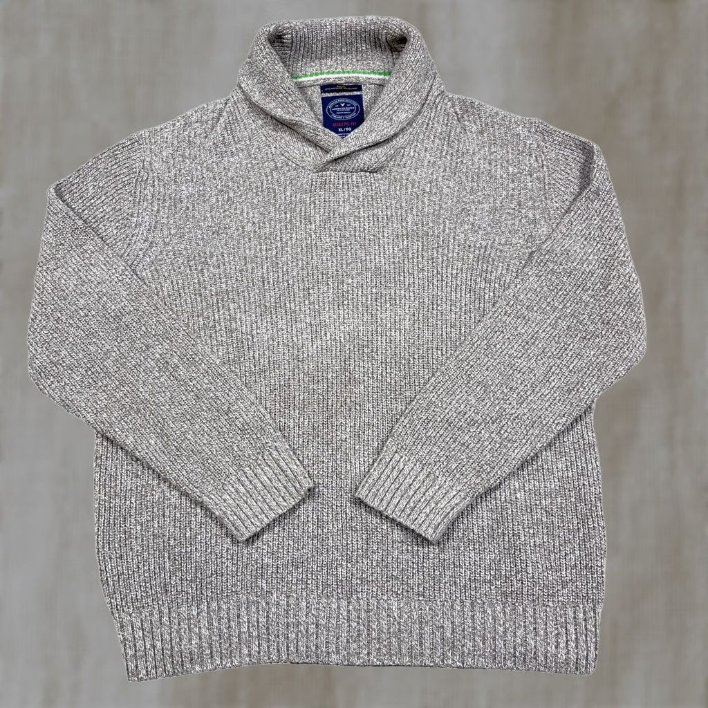 American Eagle Outfitters VINTAGE American Eagle Outfitters Sweater Men XL Tan Chunky-Knit Shawl Neck Y2K Athletic Fi Size US XL / EU 56 / 4 - 1 Thumbnail