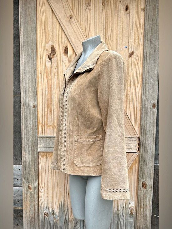 Other Vintage 90s BT Limited Short Tan Suede Zip Jacket~L~ Size L / US 10 / IT 46 - 3 Thumbnail