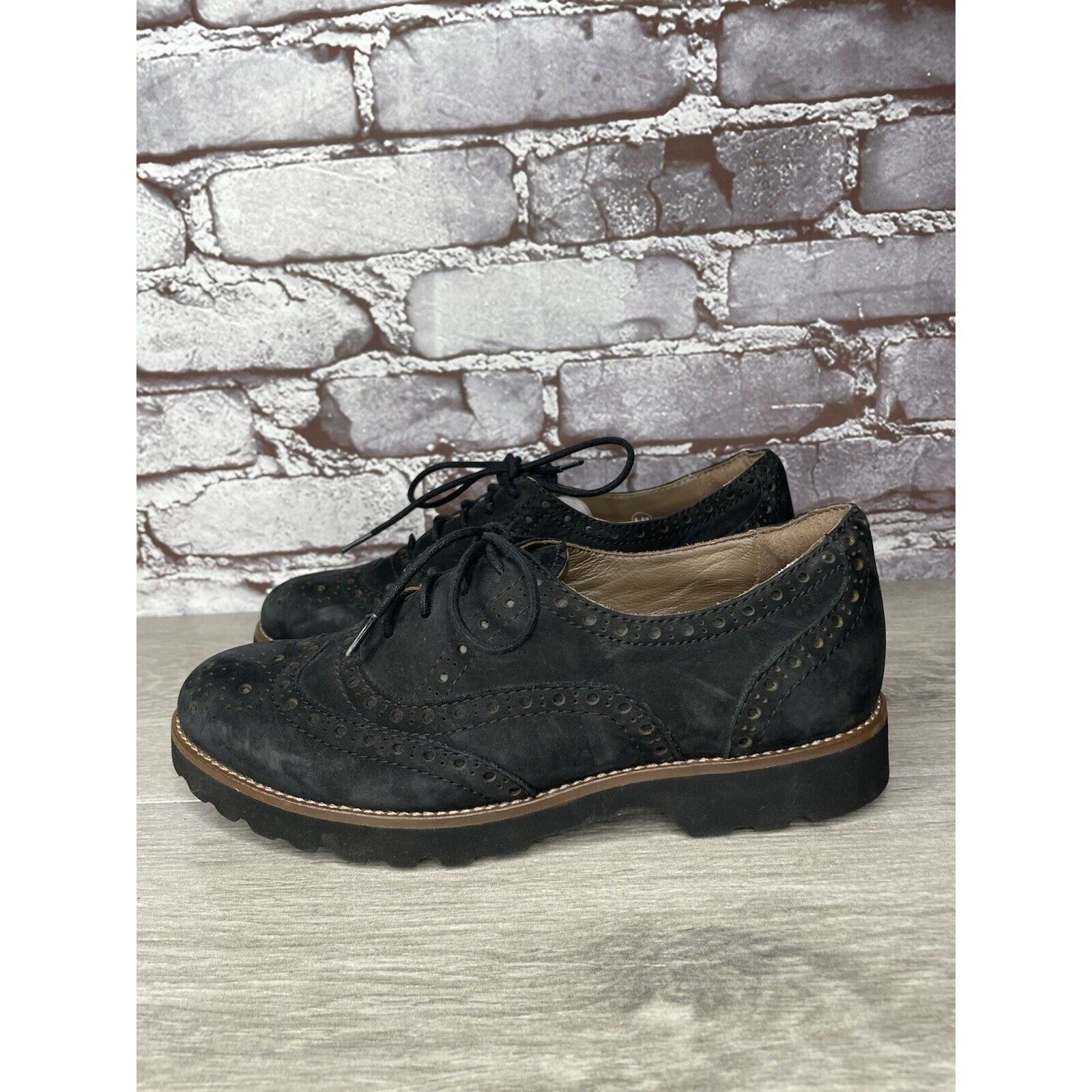 Other Earthies Santana Black Suede Leather Lace Up Wingtip Oxfords Size US 6.5 / IT 36.5 - 1 Thumbnail