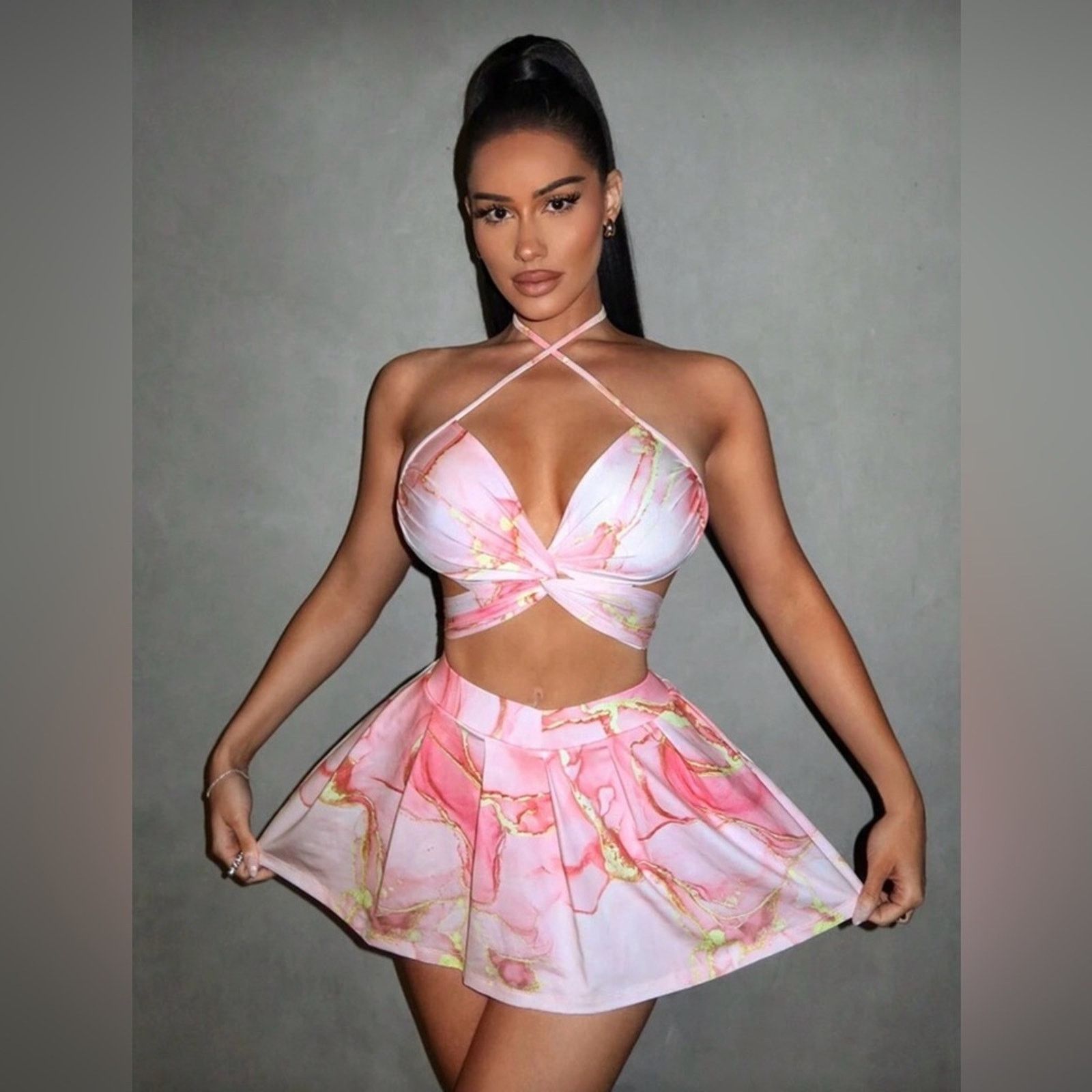 Other Y2K Pink Marble Halter Crop Top and Skirt Matching set XS Size XS / US 0-2 / IT 36-38 - 1 Thumbnail