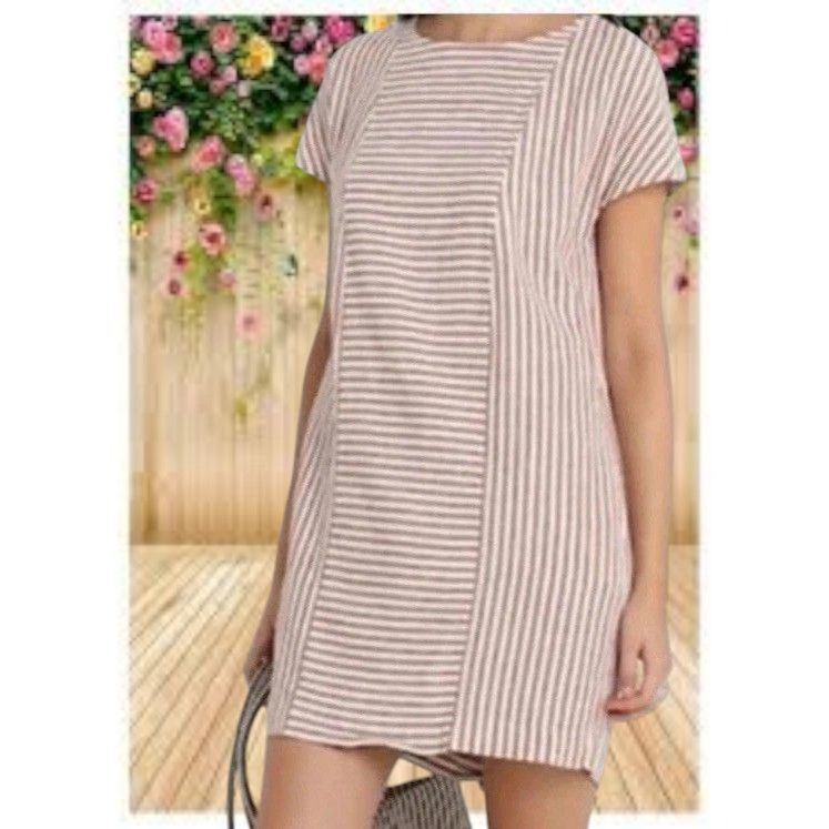 Madewell Madewell Striped Button Back Dress XS Extra Small Linen Blen Size XS / US 0-2 / IT 36-38 - 2 Thumbnail