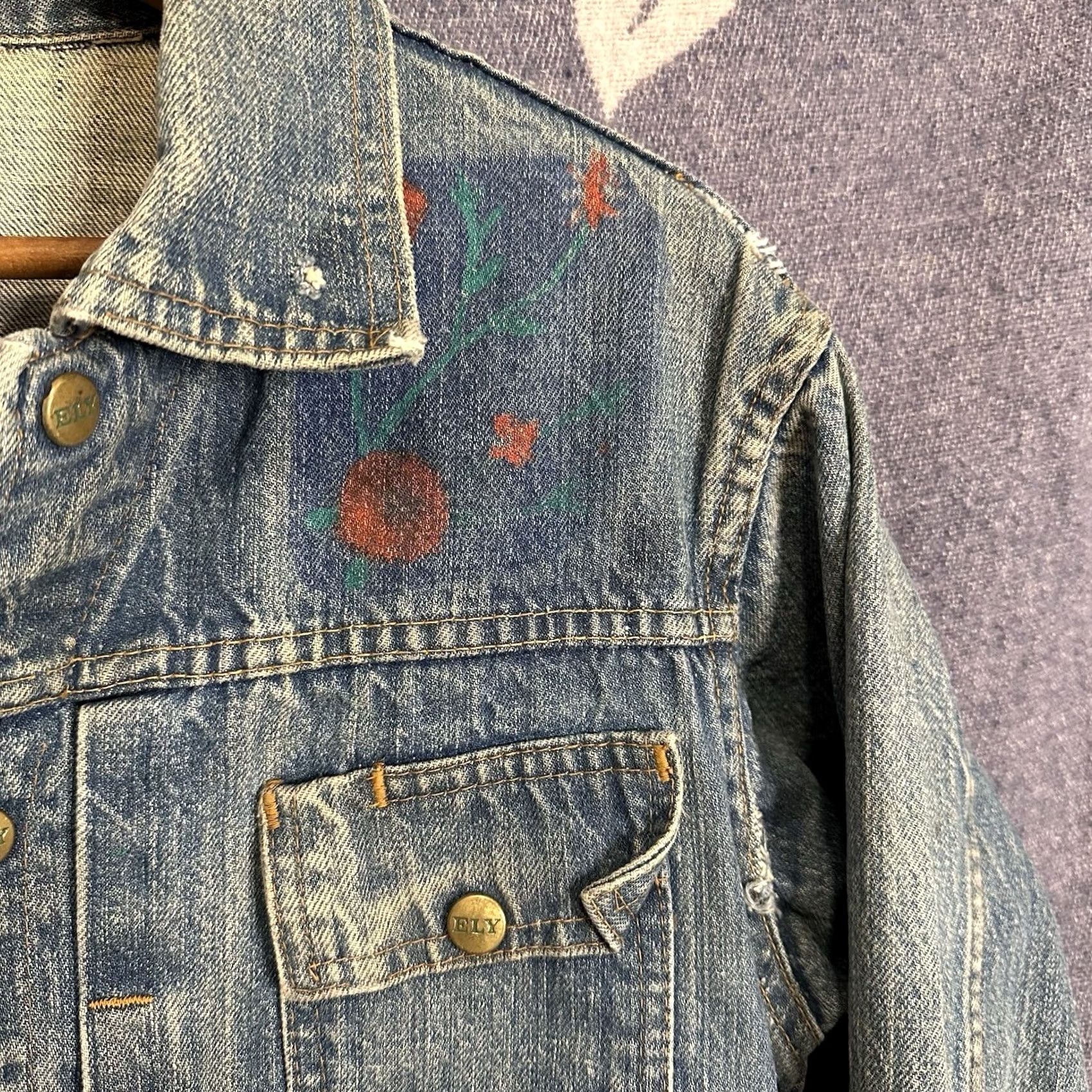 Vintage Vtg Ely Cattleman Denim Jacket M Blue Hand Painted Distressed 60/70s Pleated Look Hippy Womens Jacket Size M / US 6-8 / IT 42-44 - 4 Thumbnail