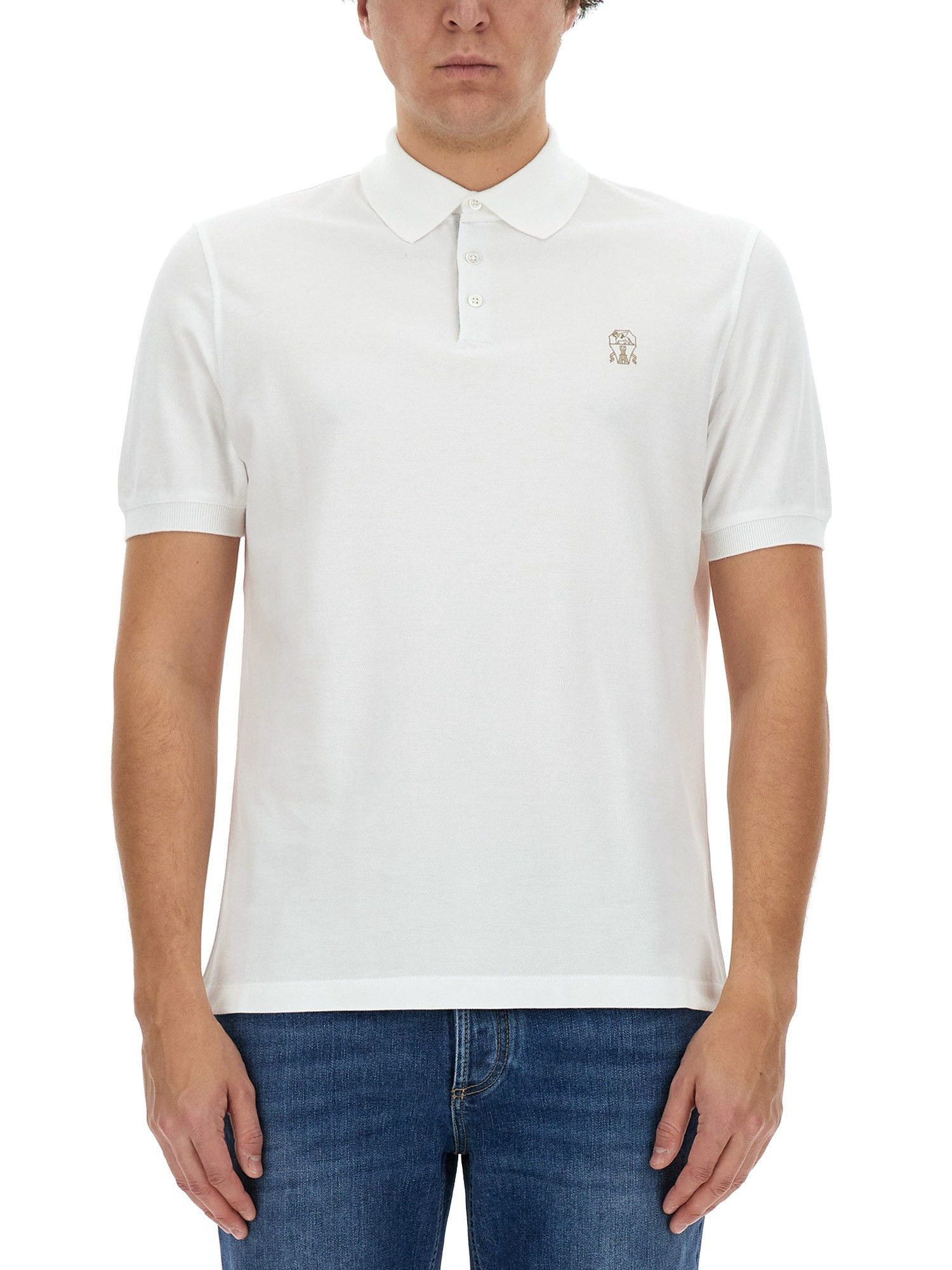 image of Brunello Cucinelli O1W1Db10524 Polo T-Shirt In White, Men's (Size XL)