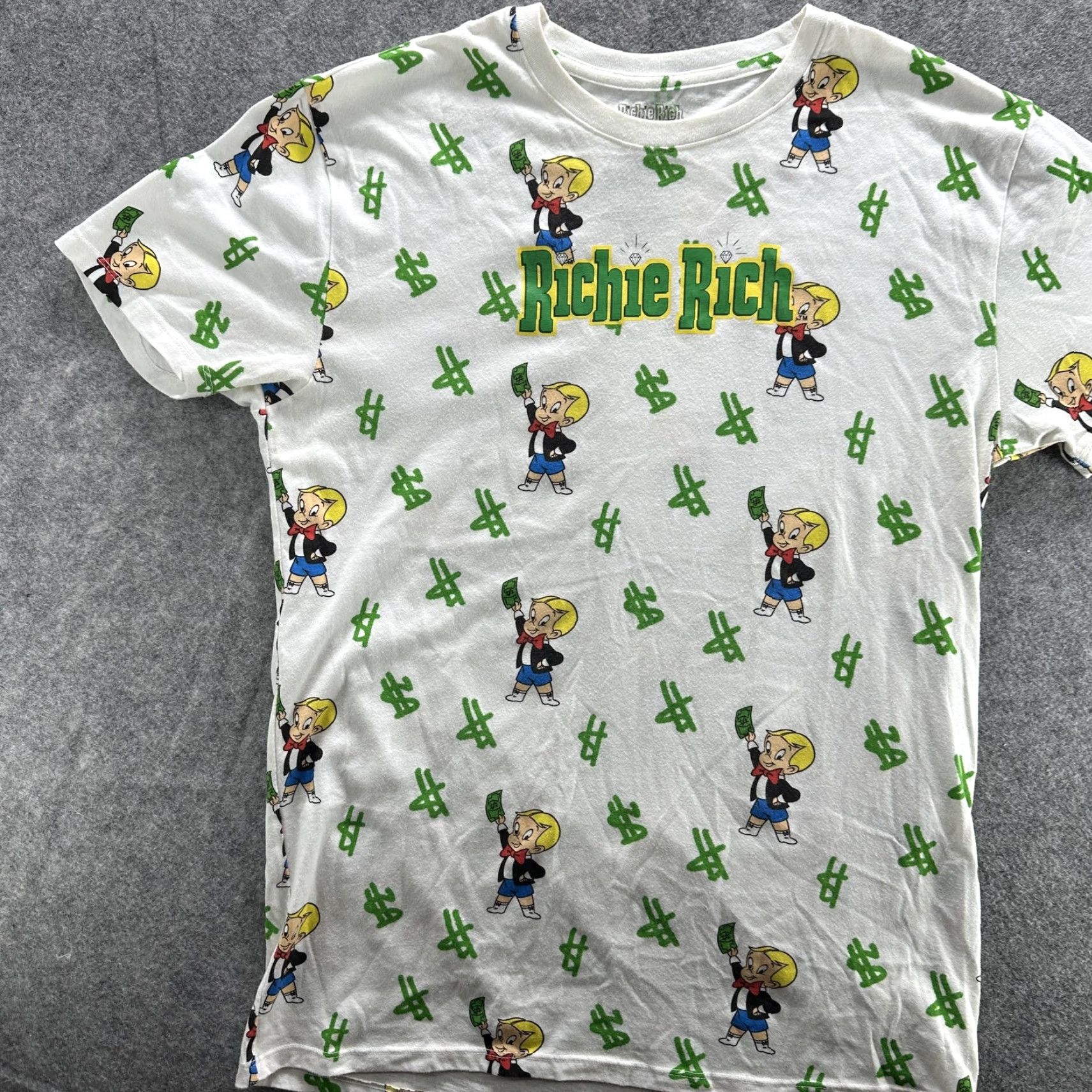 Gloverall Richie Rich Shirt Mens Medium White All Over Print Money Dollar Graphic Tee Size US M / EU 48-50 / 2 - 3 Thumbnail