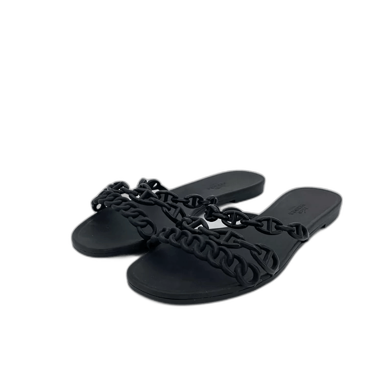 Hermes Hermes Black Chain Flat Casual Sandals Size US 7 / IT 37 - 1 Thumbnail