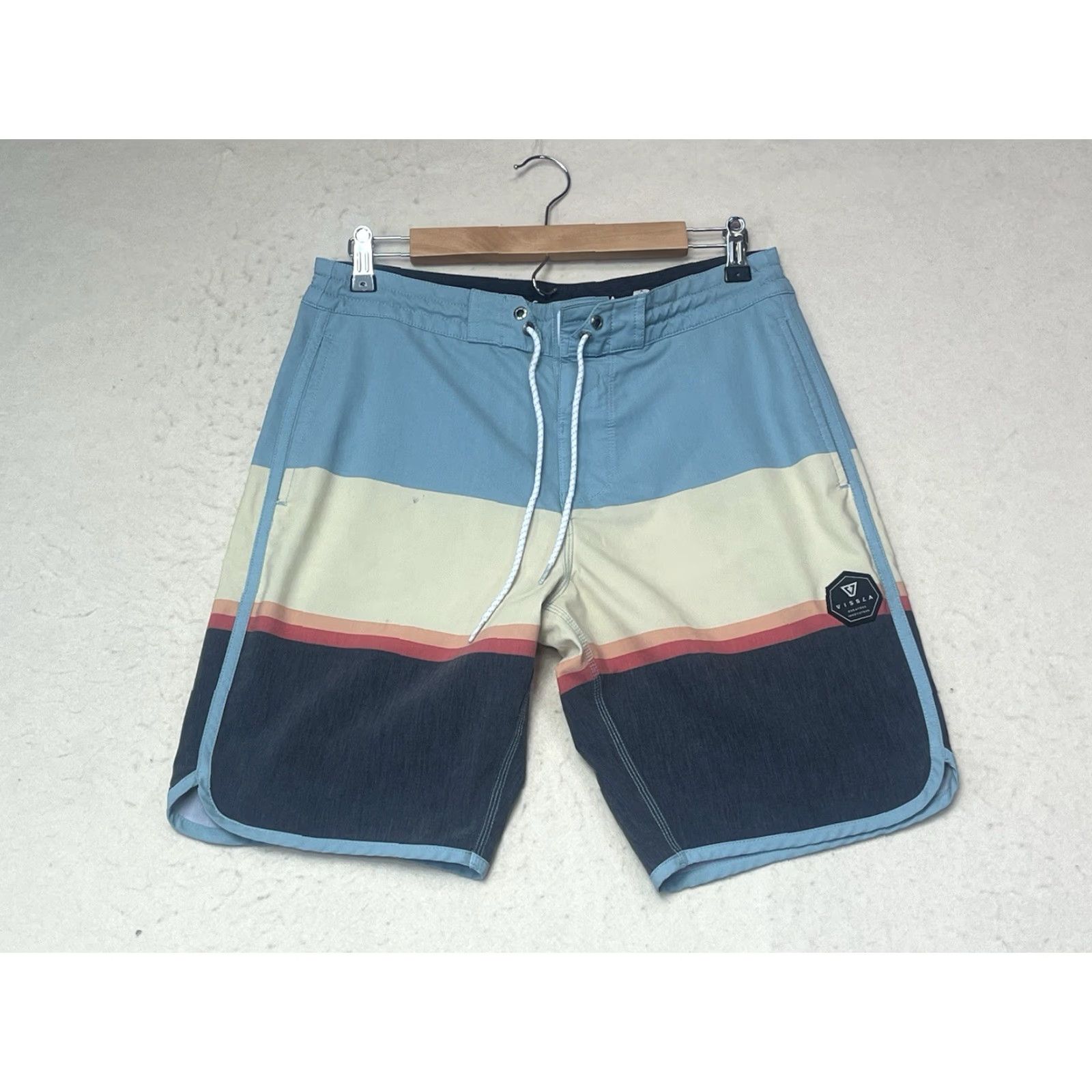 Vissla Vissla Board Short Mens 30 Colorblock Multicolor 90s Tropical Lifeguard Surfing Back Pocket Drawstring Size US 30 / EU 46 - 2 Thumbnail