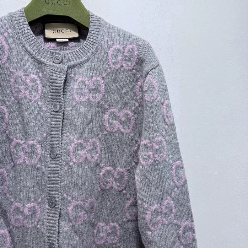 Gucci Gucci Gray double G logo full printed knitted cardigan swea Size US XL / EU 56 / 4 - 2 Thumbnail