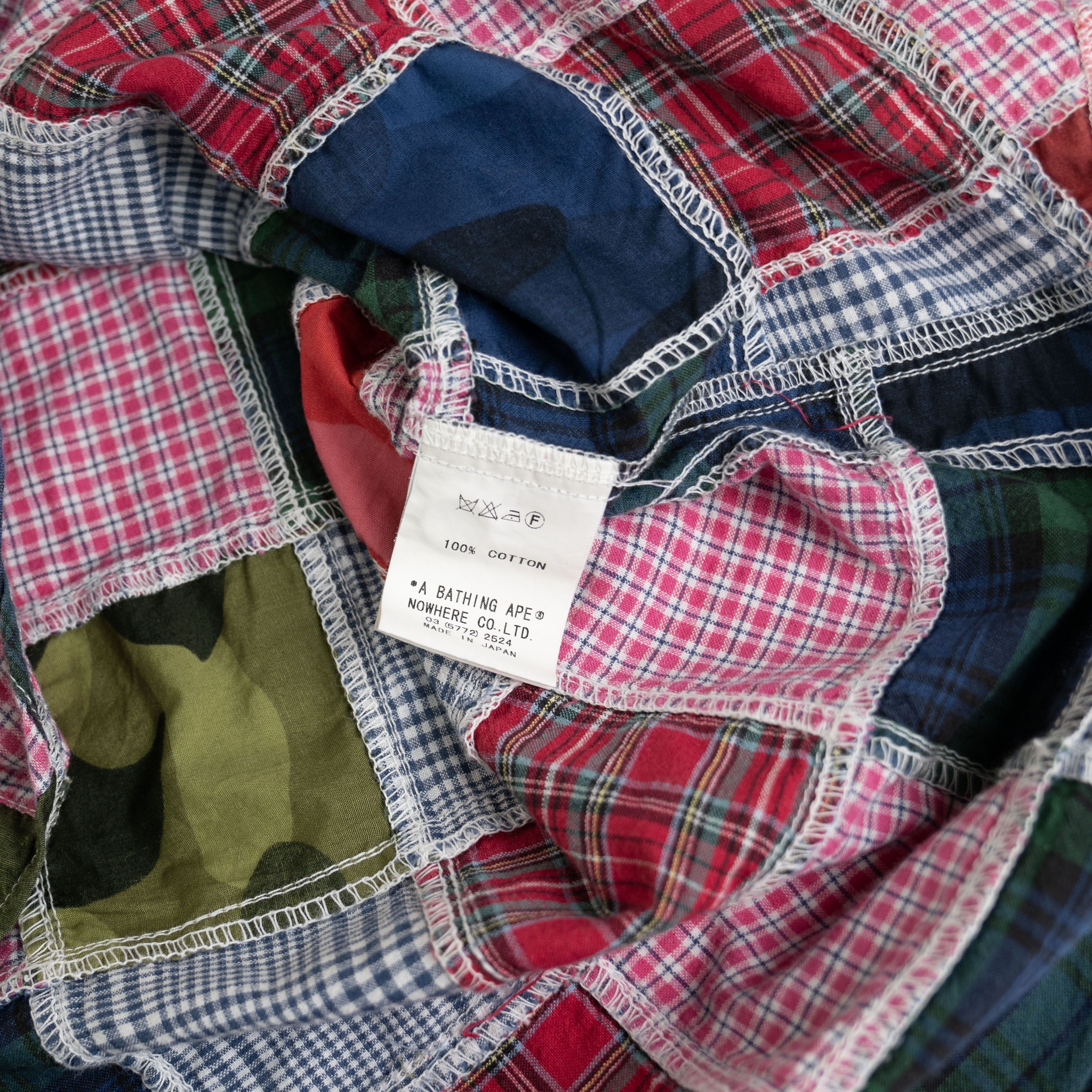 Bape × Nigo Vintage 1990's Bape Camo Plaid Patchwork Button Up Shirt Size US L / EU 52-54 / 3 - 4 Thumbnail