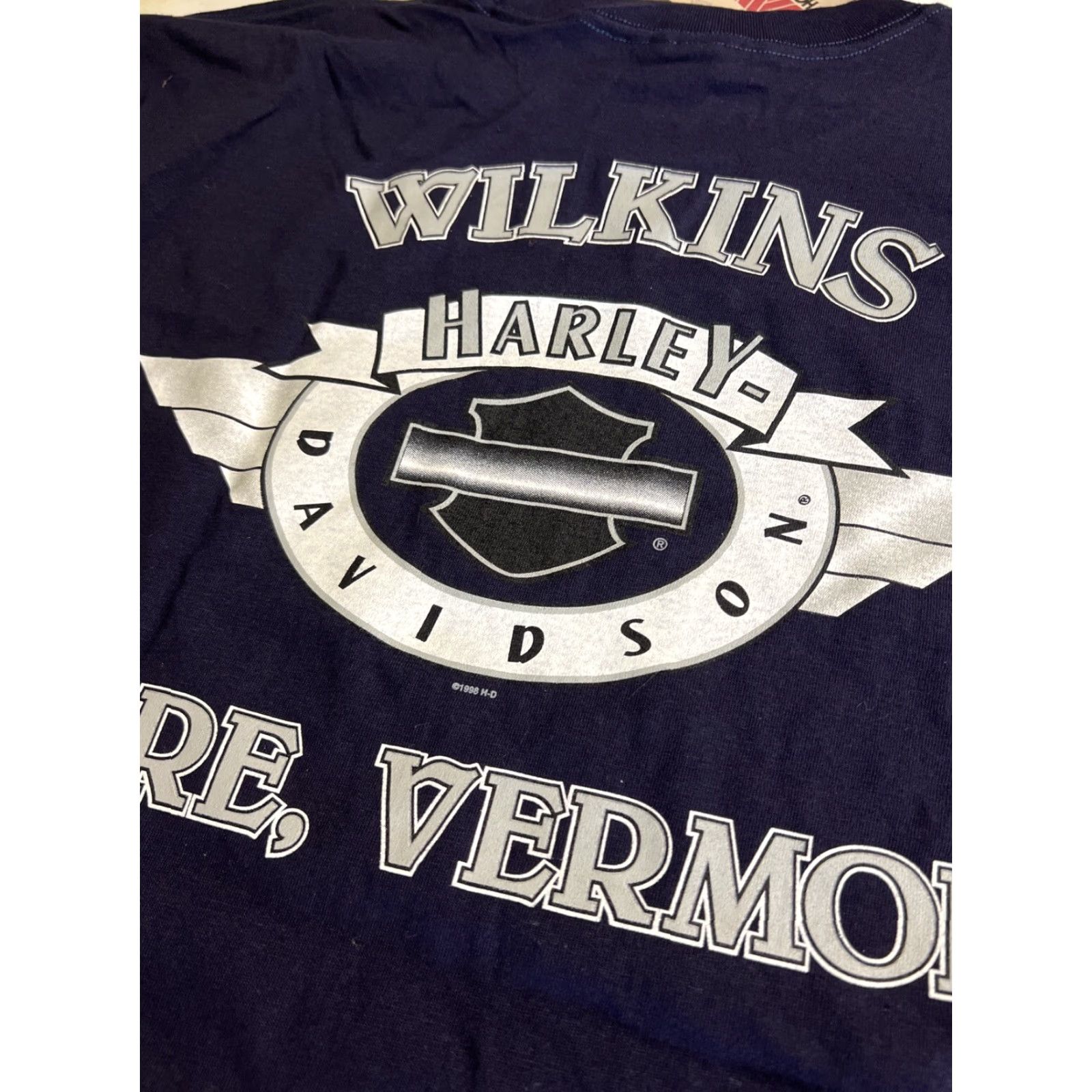 Harley Davidson Vtg 1998 Harley-Davidson Barre VT Wolf Biker T-Shirt XL Blue Short Sleeve Men Logo Graphic Print Crew Neck 90s Vintage Shirt Size US XL / EU 56 / 4 - 5 Thumbnail