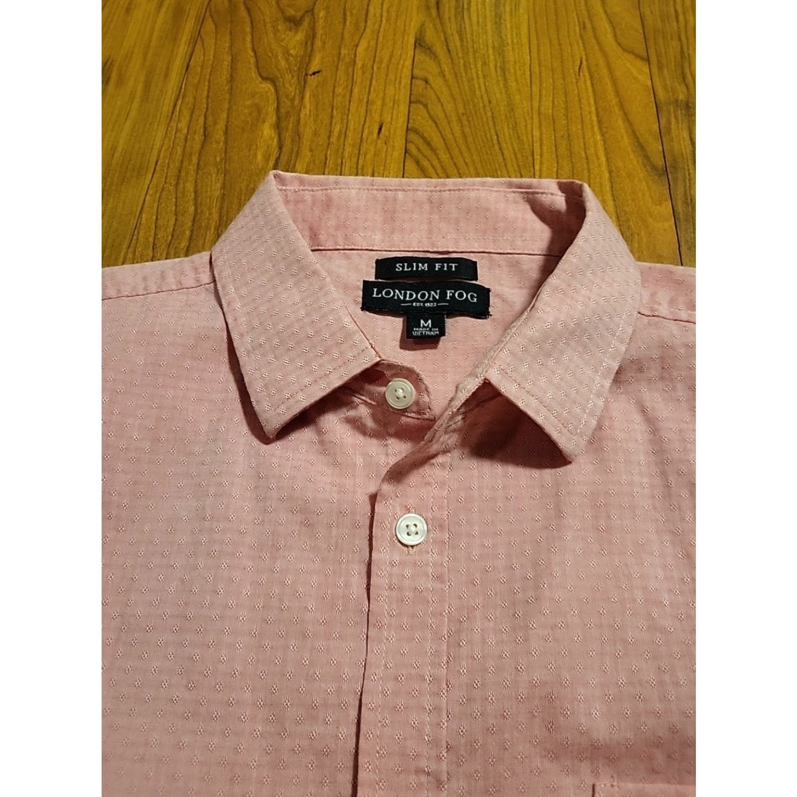 London Fog London Fog Button-Up Shirt Pink Slimfit Short Sleeve Pocket Mens M Cotton Blend Blnd Brand New Size US M / EU 48-50 / 2 - 4 Thumbnail
