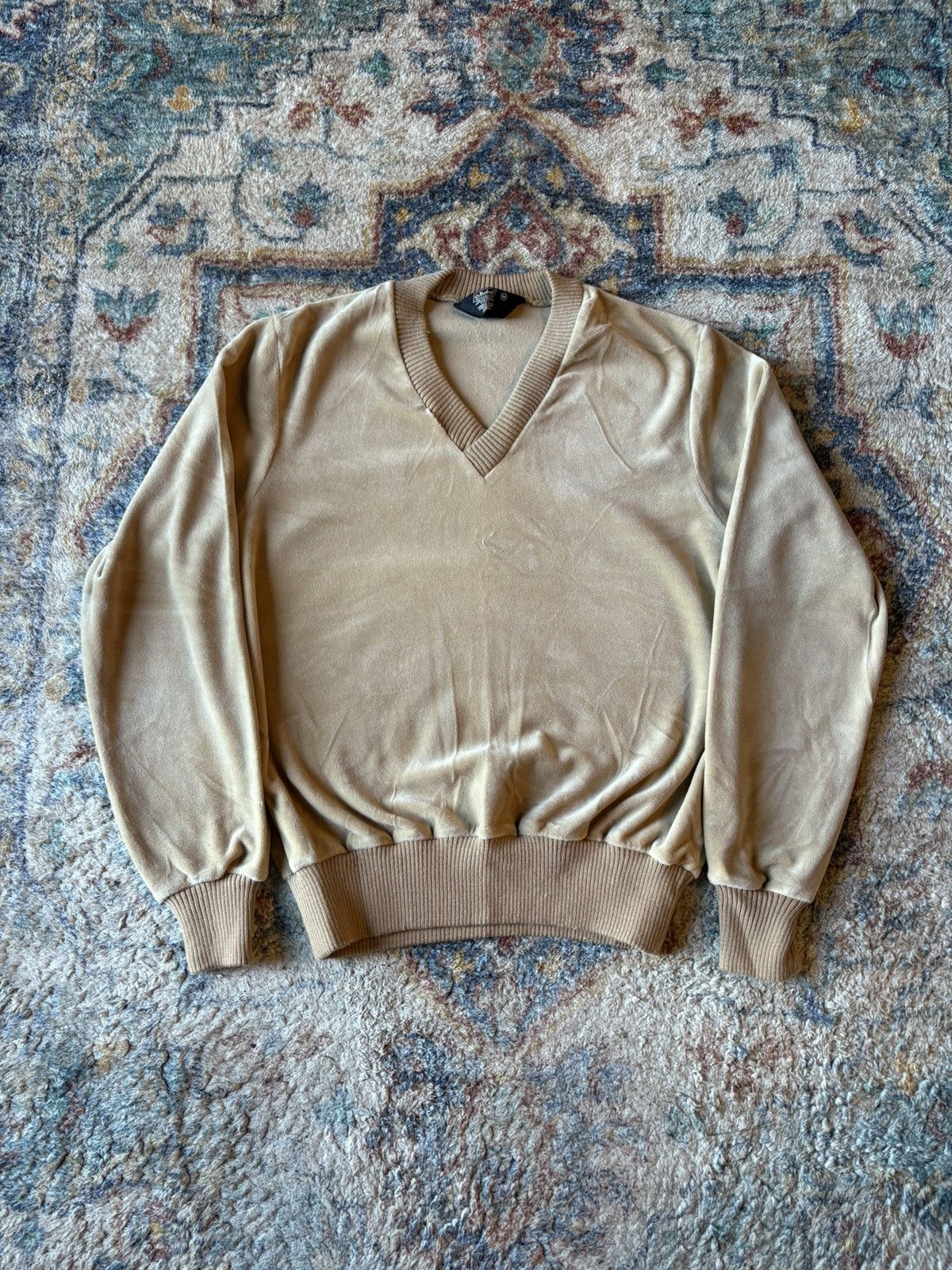 Vintage Vintage 80s St. Michael Velour Pullover V-Neck Sweater Size US M / EU 48-50 / 2 - 1 Thumbnail