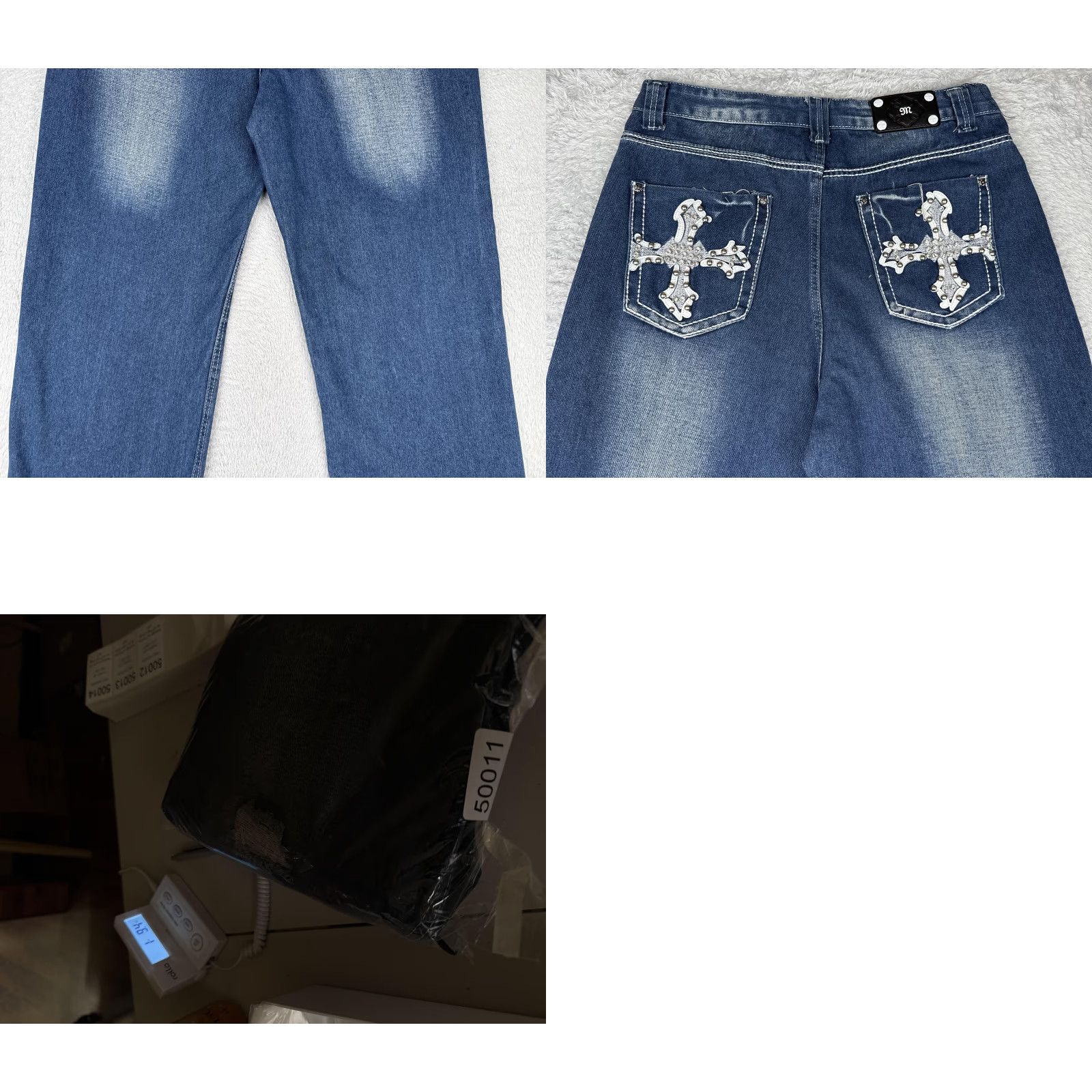 Miss Me VINTAGE Miss Me Jeans Womens 27 Blue Rhinestone Cross Back Pockets Distressed JP5854B Size 27" / US 4 / IT 40 - 10 Thumbnail